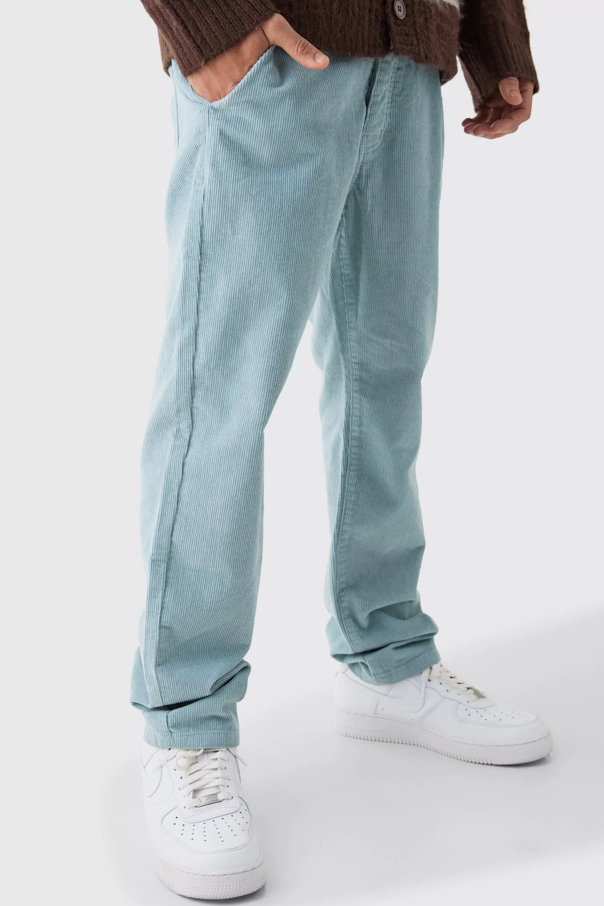 boohooMAN Relaxed Tapered Cord Trouser In | UK
