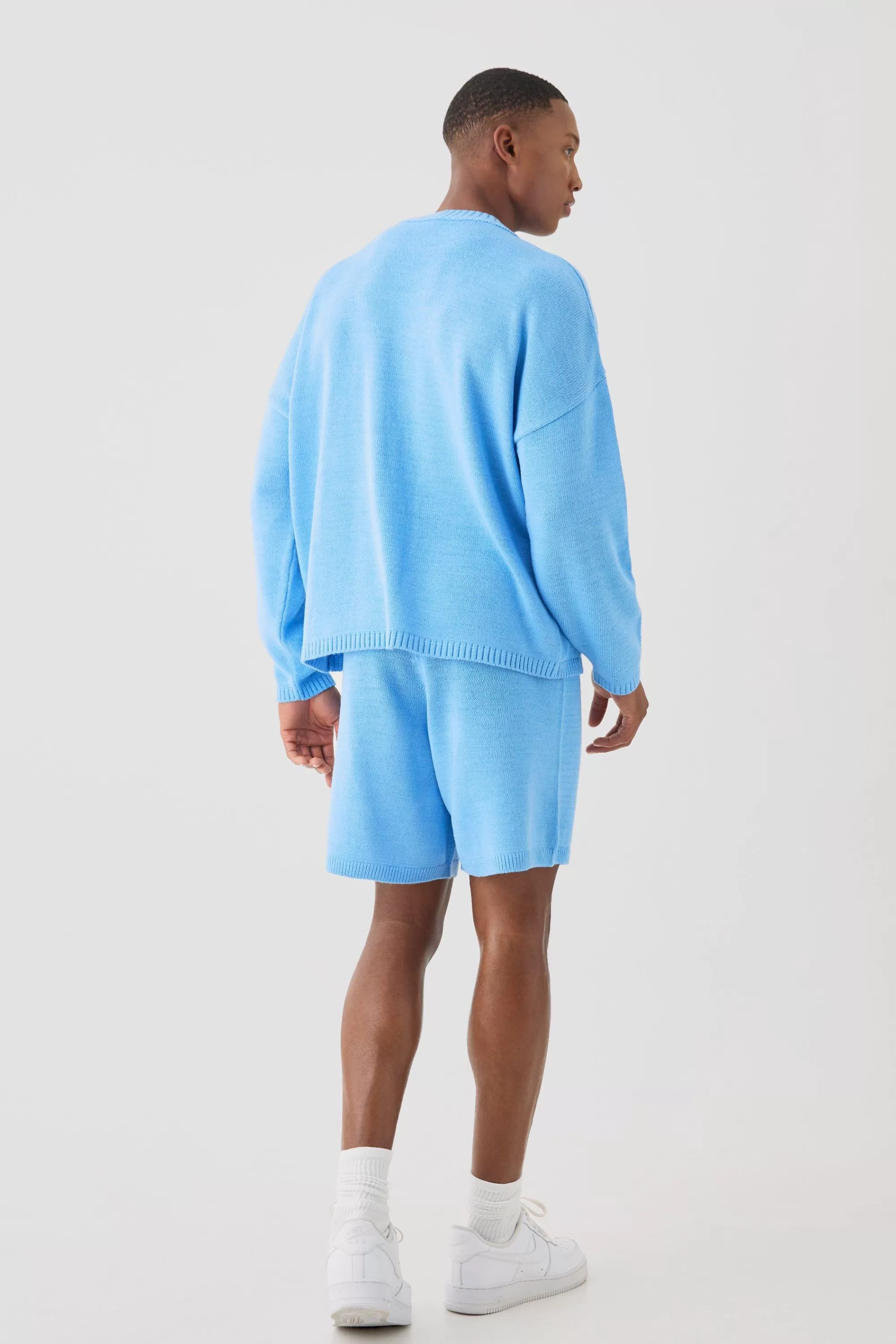 boohooMAN Relaxed Varsity Jacquard Knit Short | UK