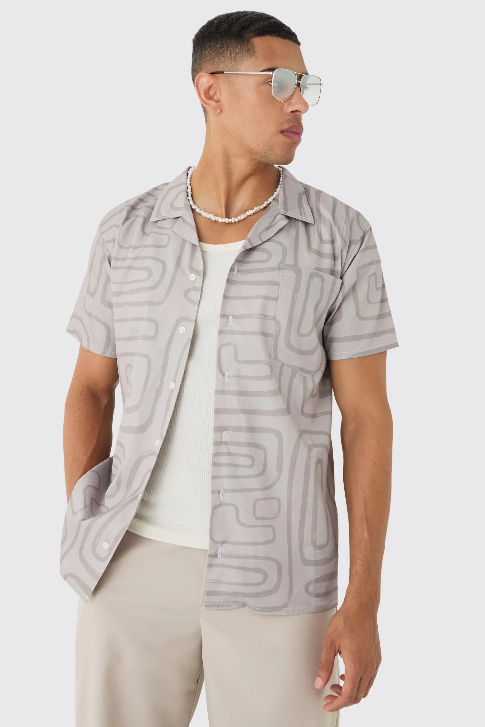 boohooMAN Revere Abstract Print Shirt | UK