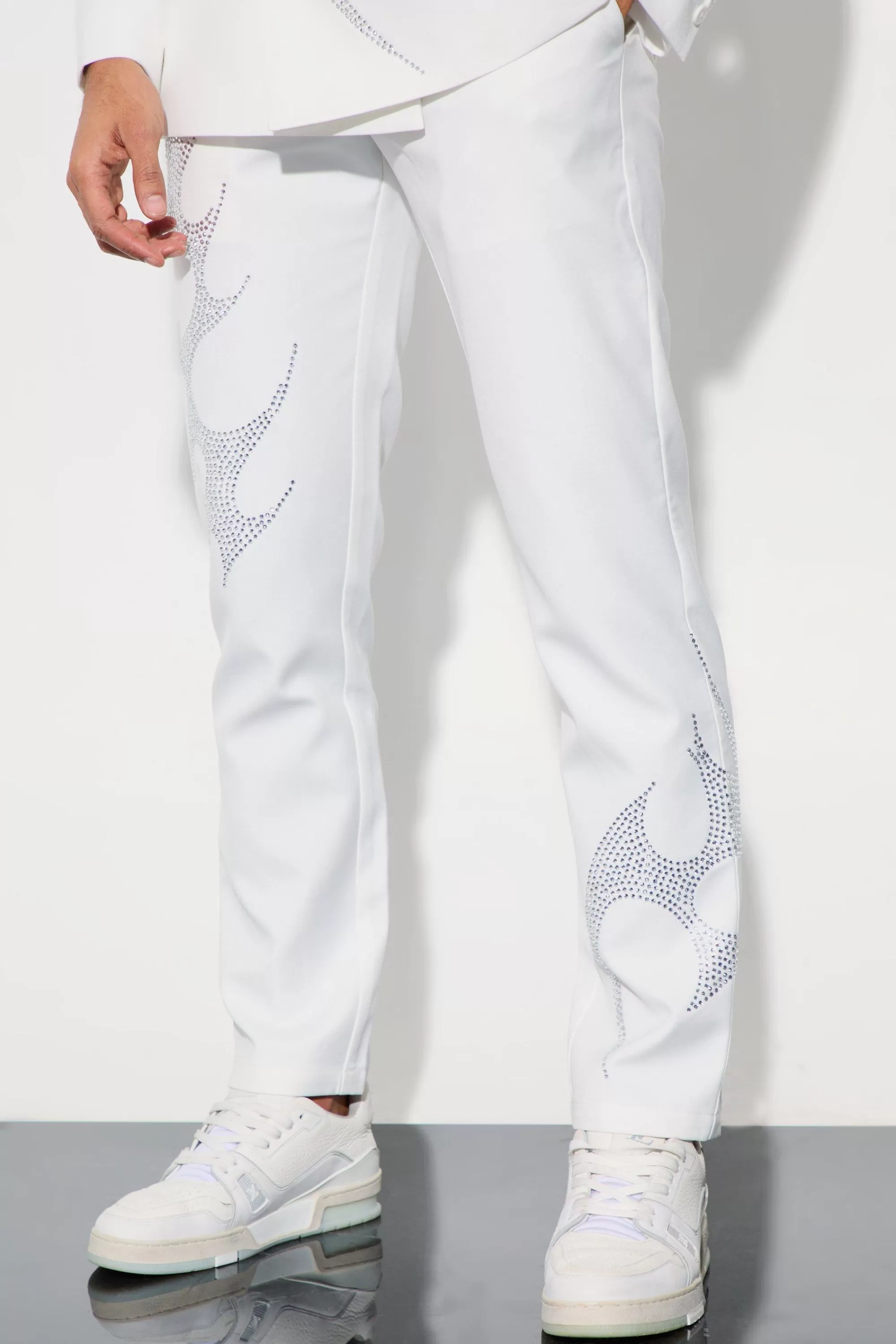 boohooMAN Rhinestone Embellished Slim Fit Suit Trousers | UK
