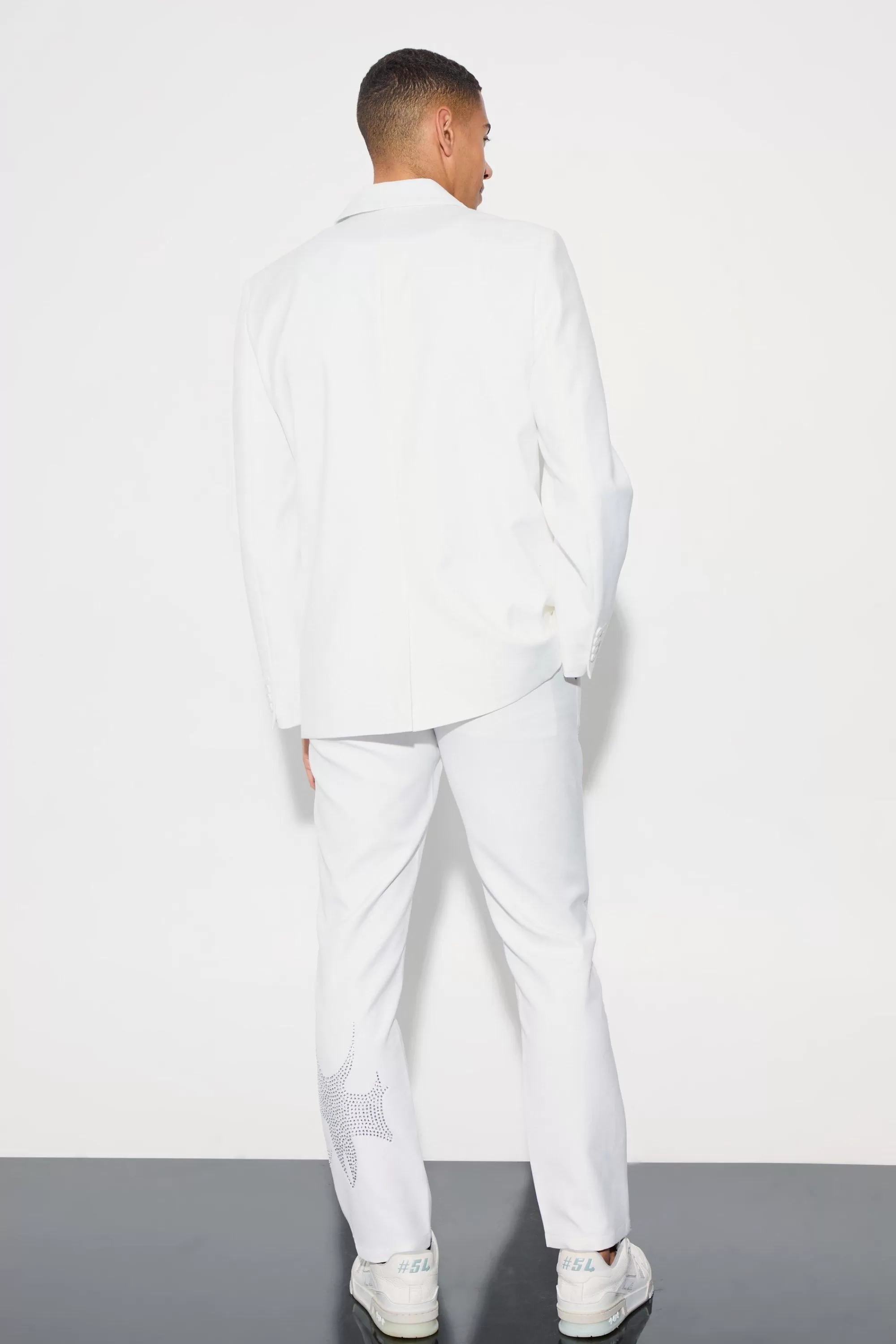 boohooMAN Rhinestone Embellished Slim Fit Suit Trousers | UK