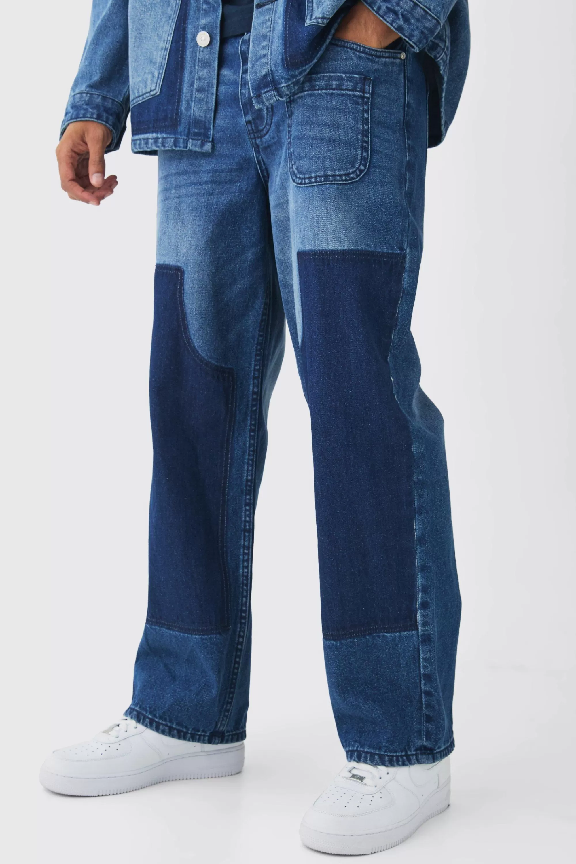 boohooMAN Rigid Baggy Carpenter Dyed Jeans | UK