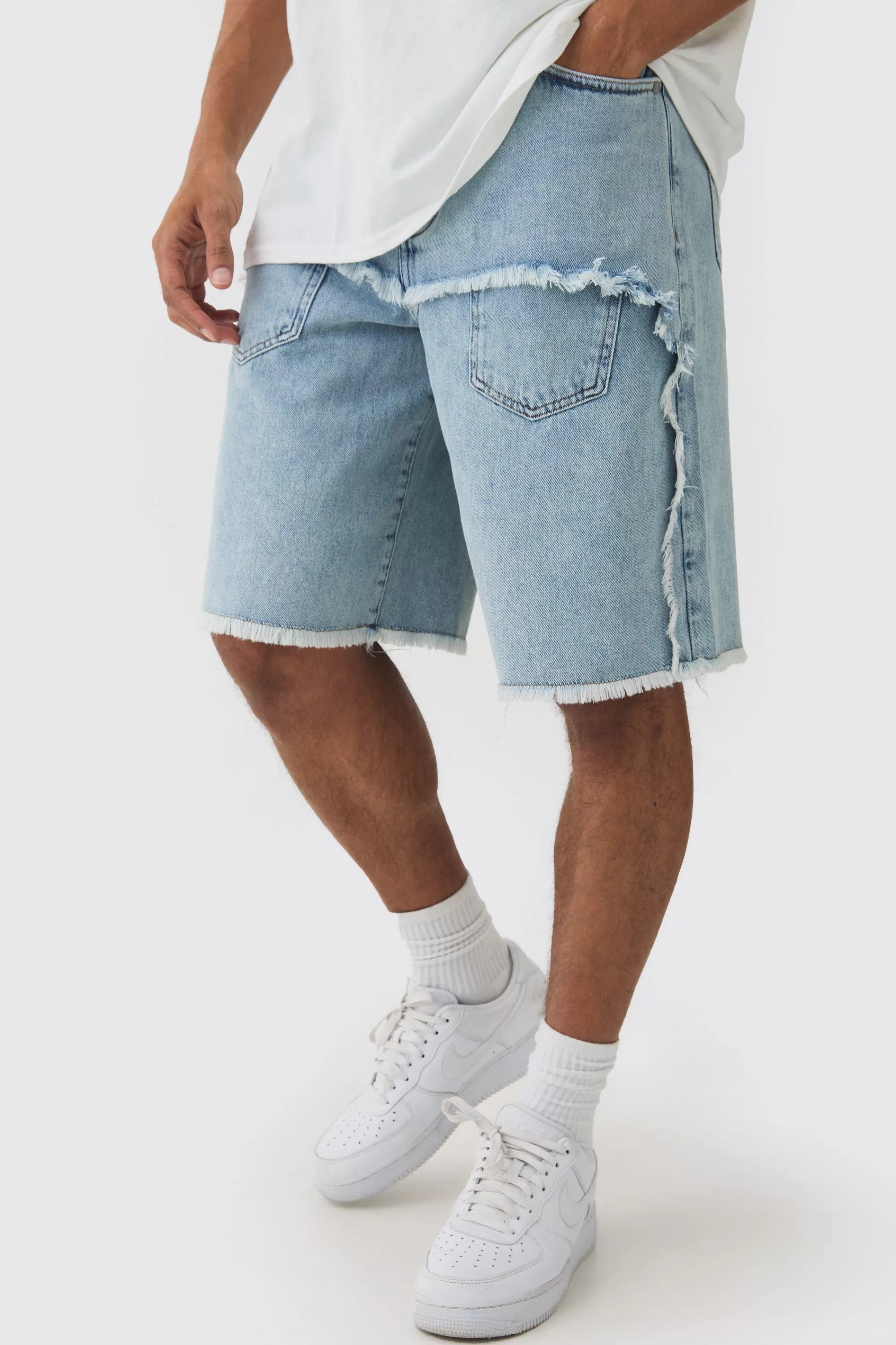 boohooMAN Rigid Denim Faux Layer Jorts In | UK