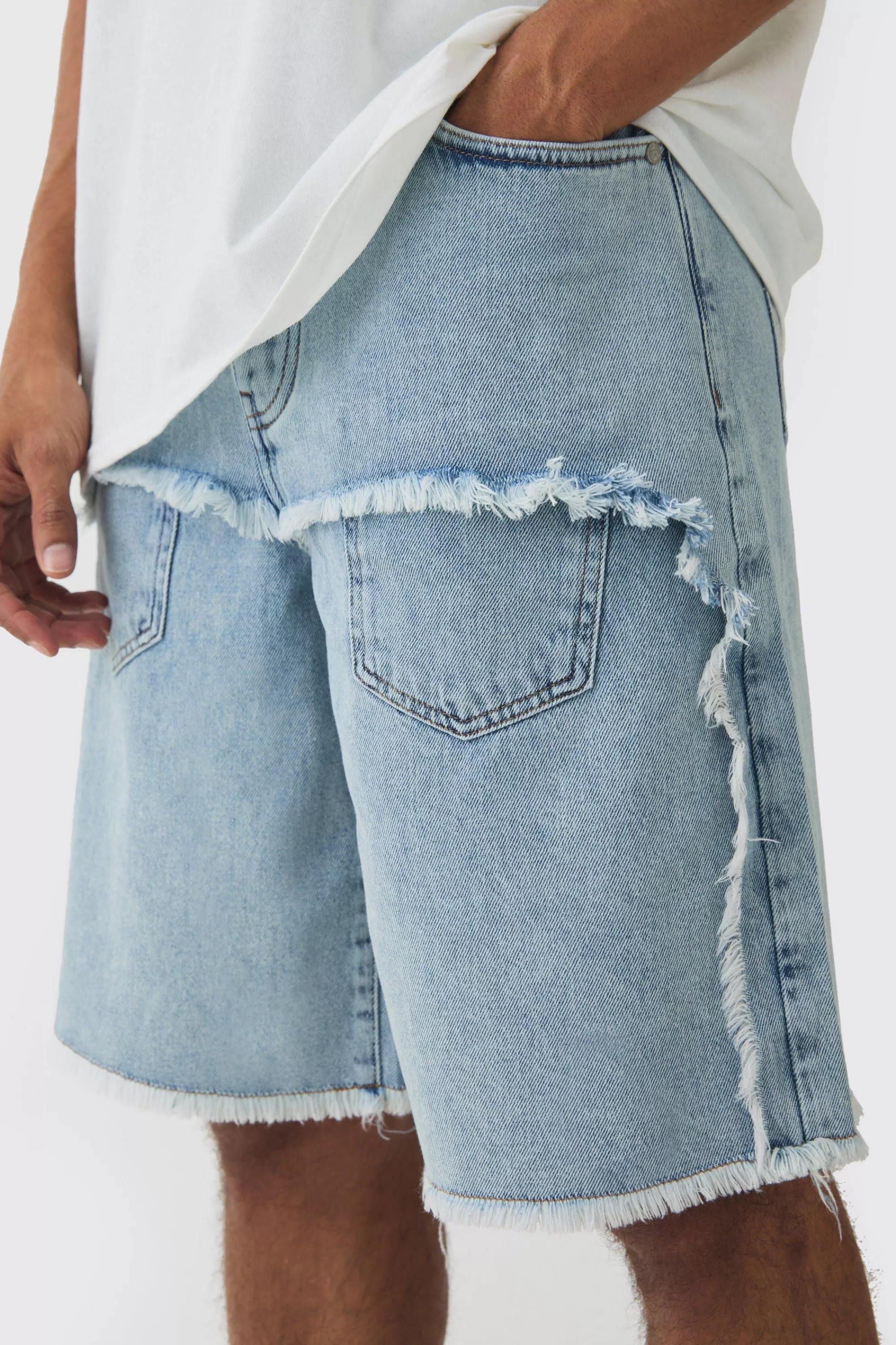 boohooMAN Rigid Denim Faux Layer Jorts In | UK