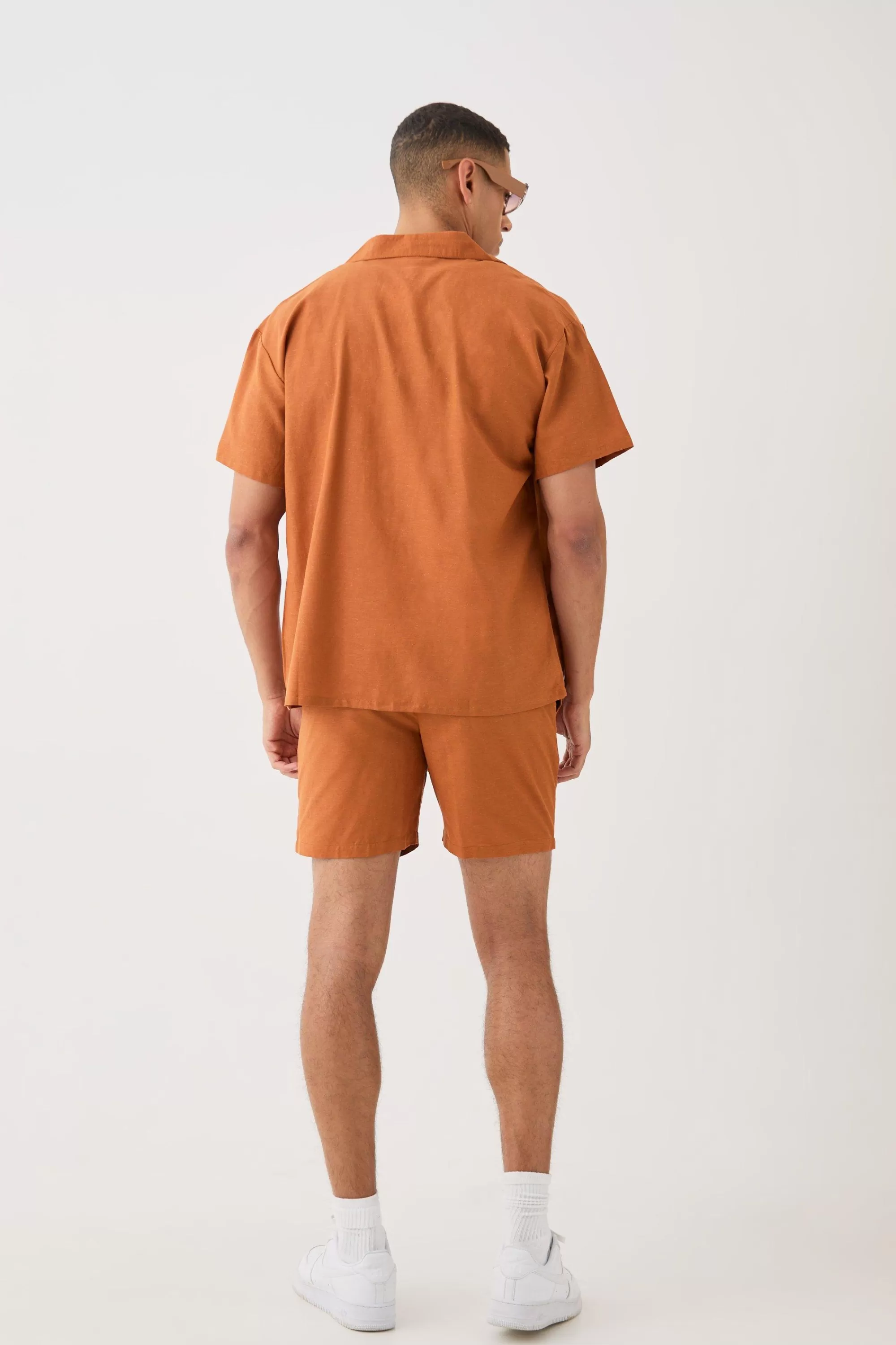 boohooMAN Short Sleeve Boxy Linen Shirt & Short Set | UK