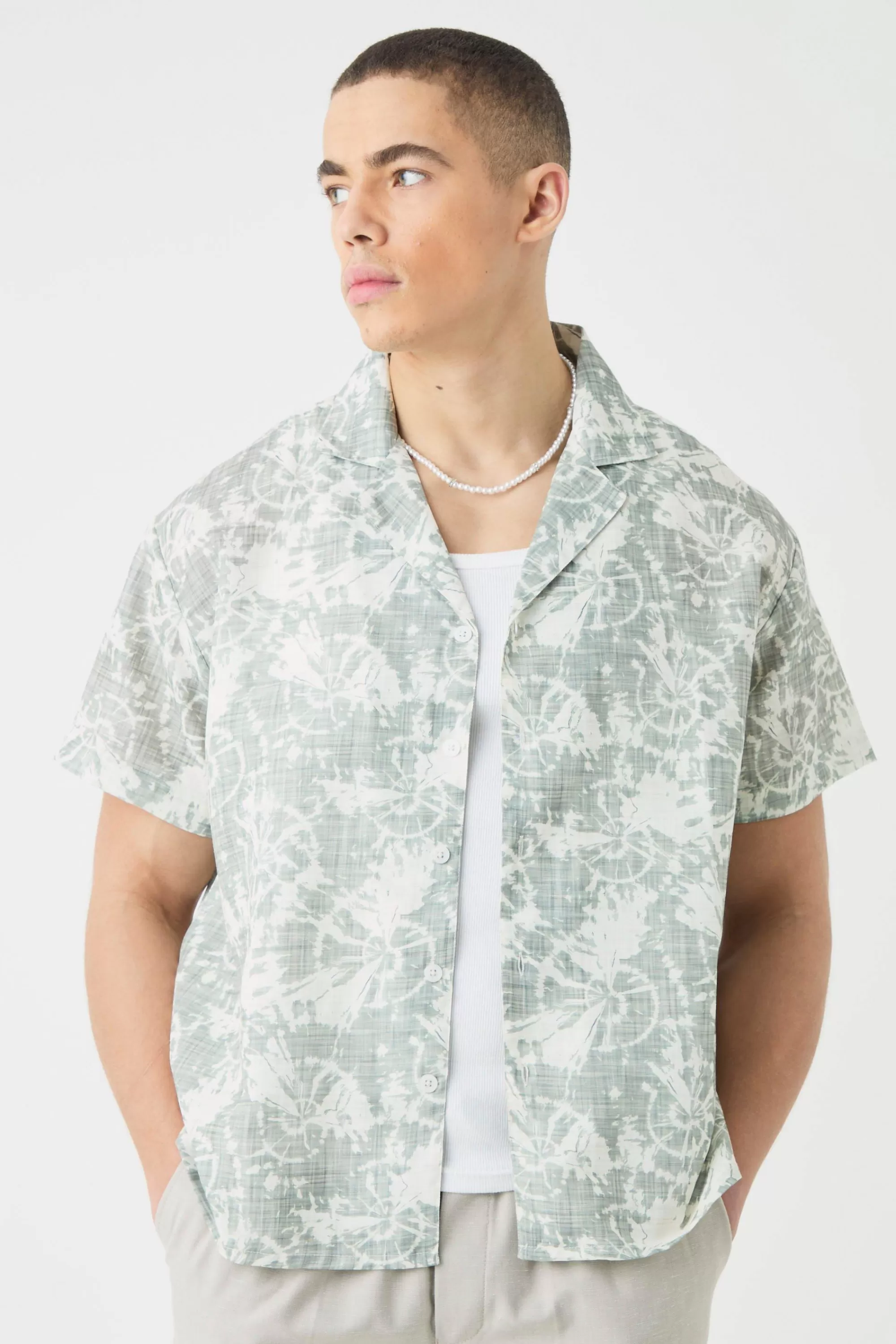boohooMAN Short Sleeve Boxy Slub Tie Dye Shirt | UK