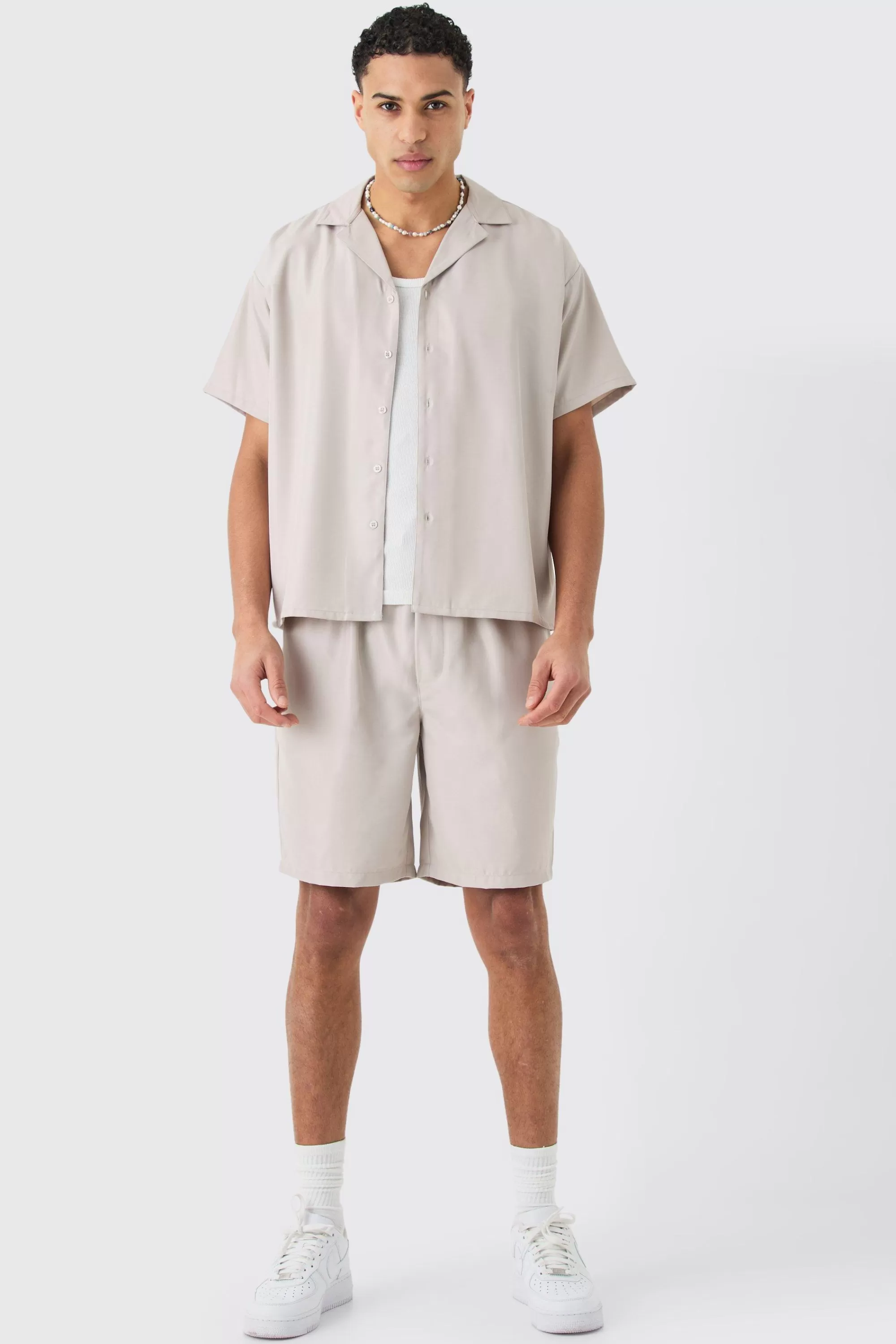 boohooMAN Short Sleeve Boxy Soft Twill Shirt And Short | UK