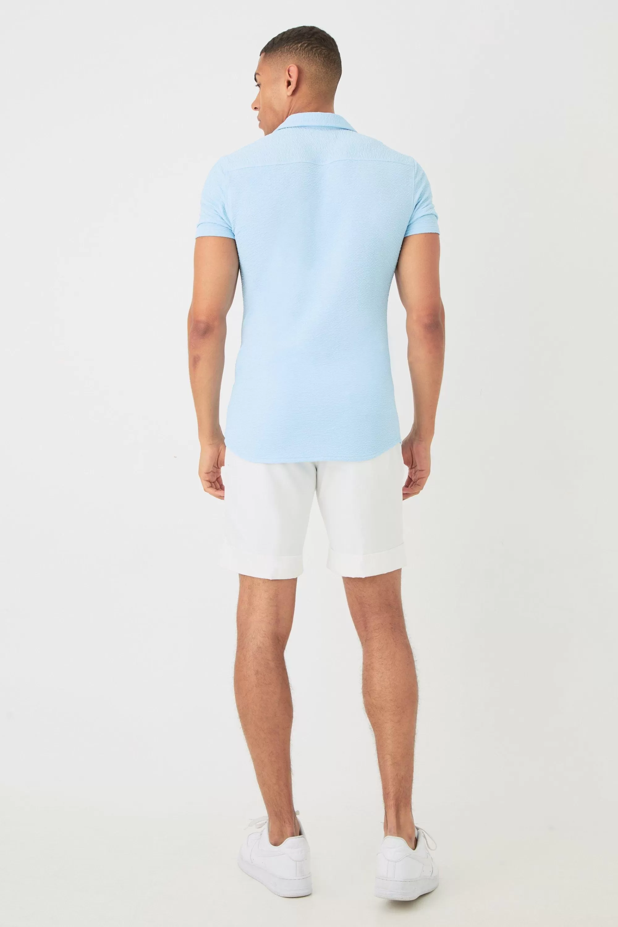 boohooMAN Short Sleeve Crinkle Muscle Fit Shirt | UK