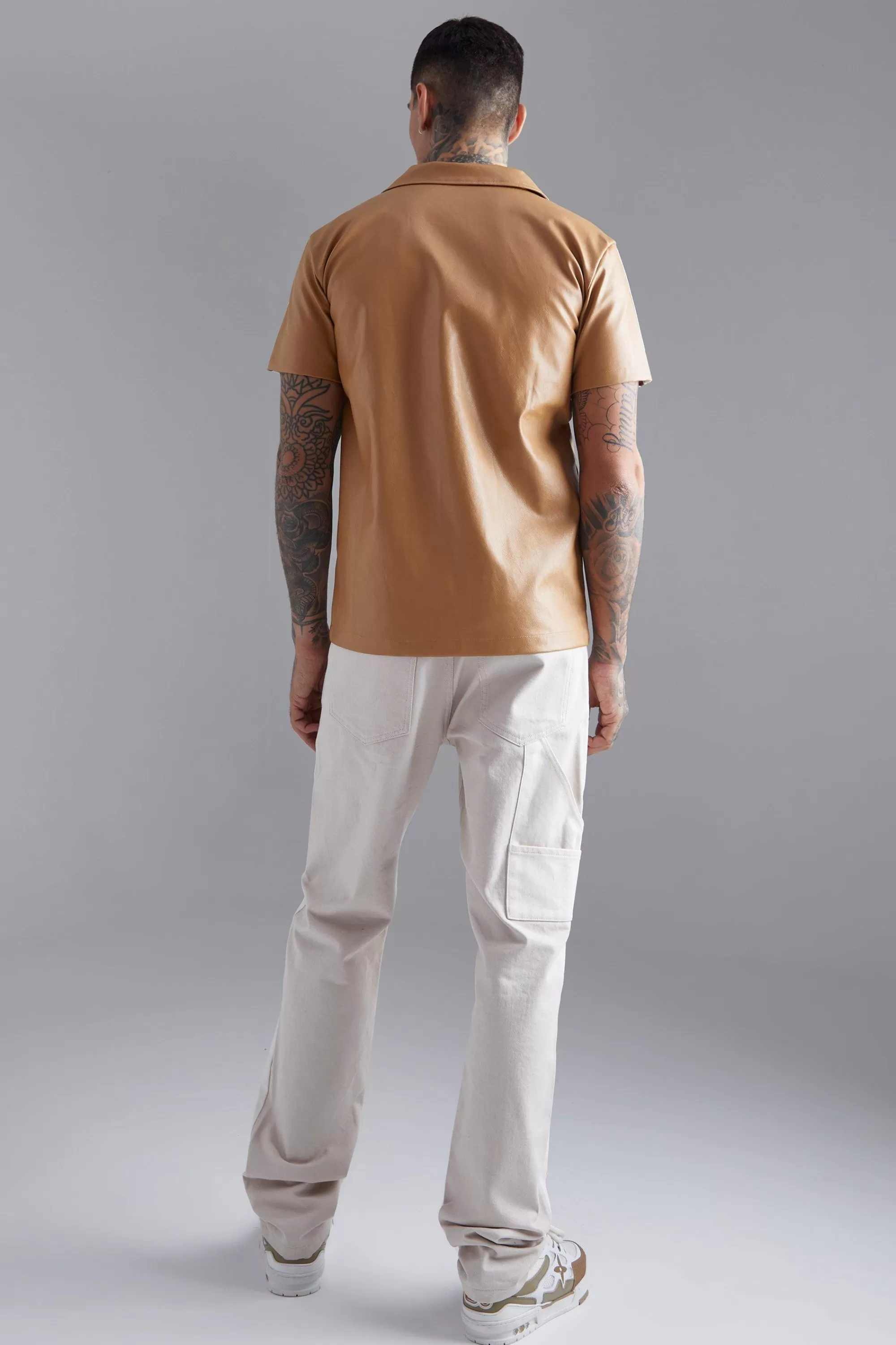 boohooMAN Short Sleeve Dropped Revere Tape Detail Shirt | UK