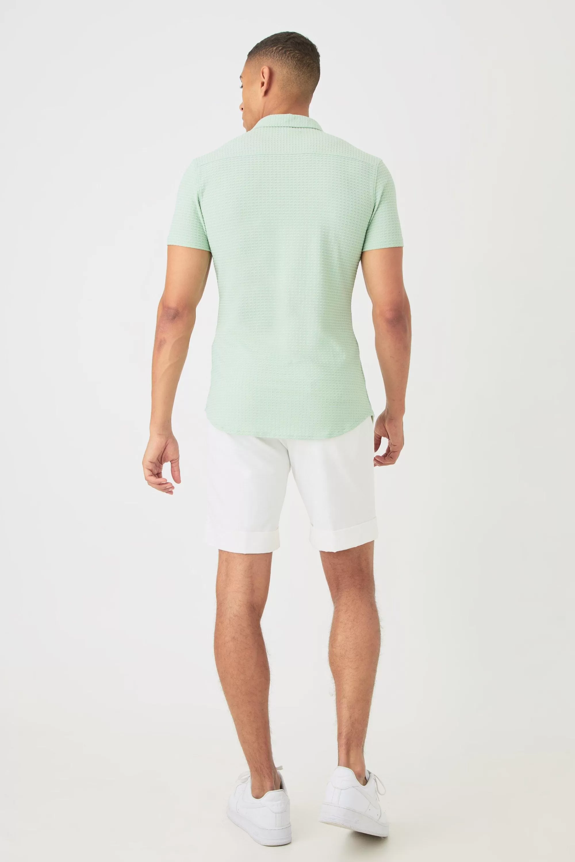 boohooMAN Short Sleeve Honeycomb Muscle Fit Shirt | UK