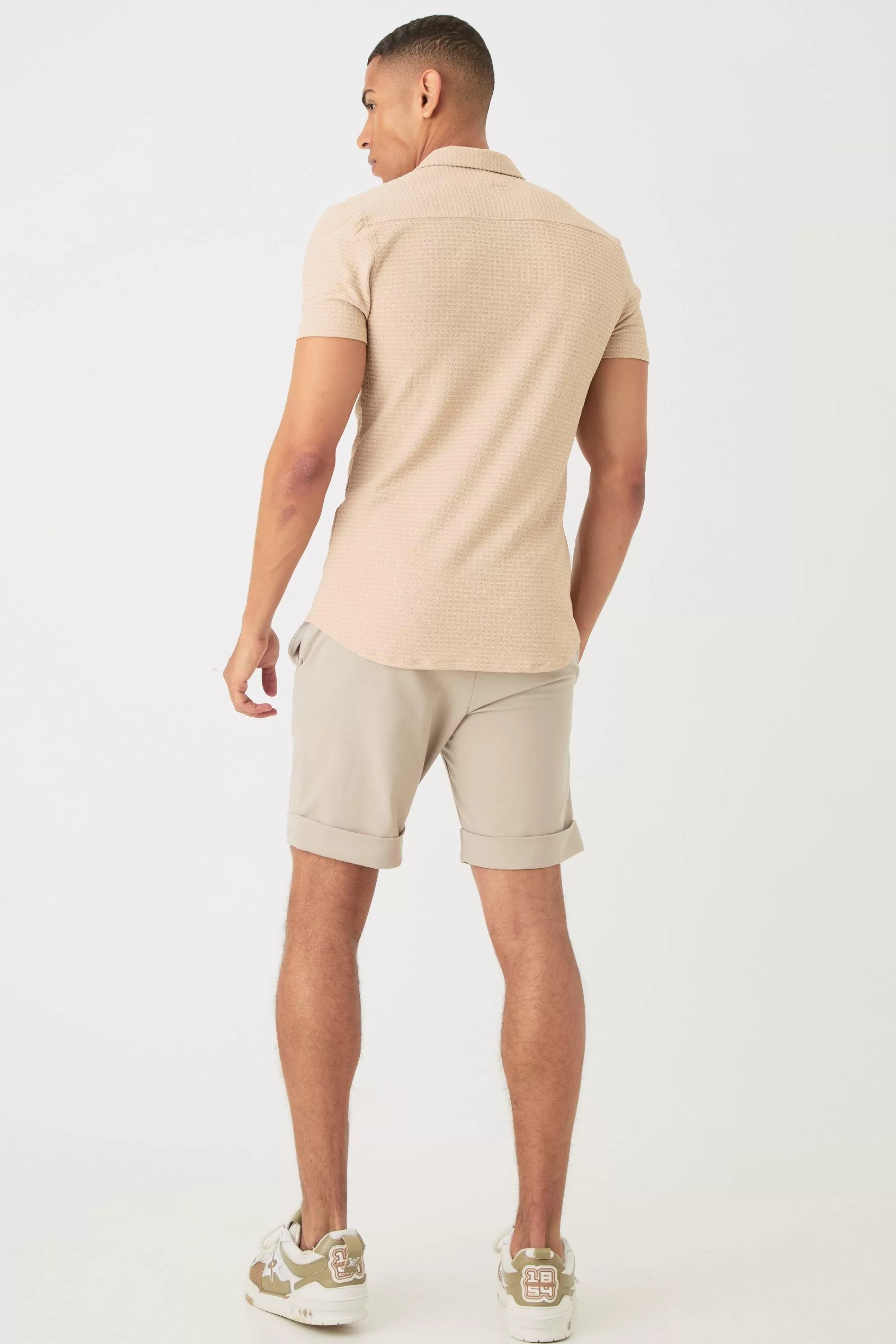 boohooMAN Short Sleeve Honeycomb Muscle Fit Shirt | UK
