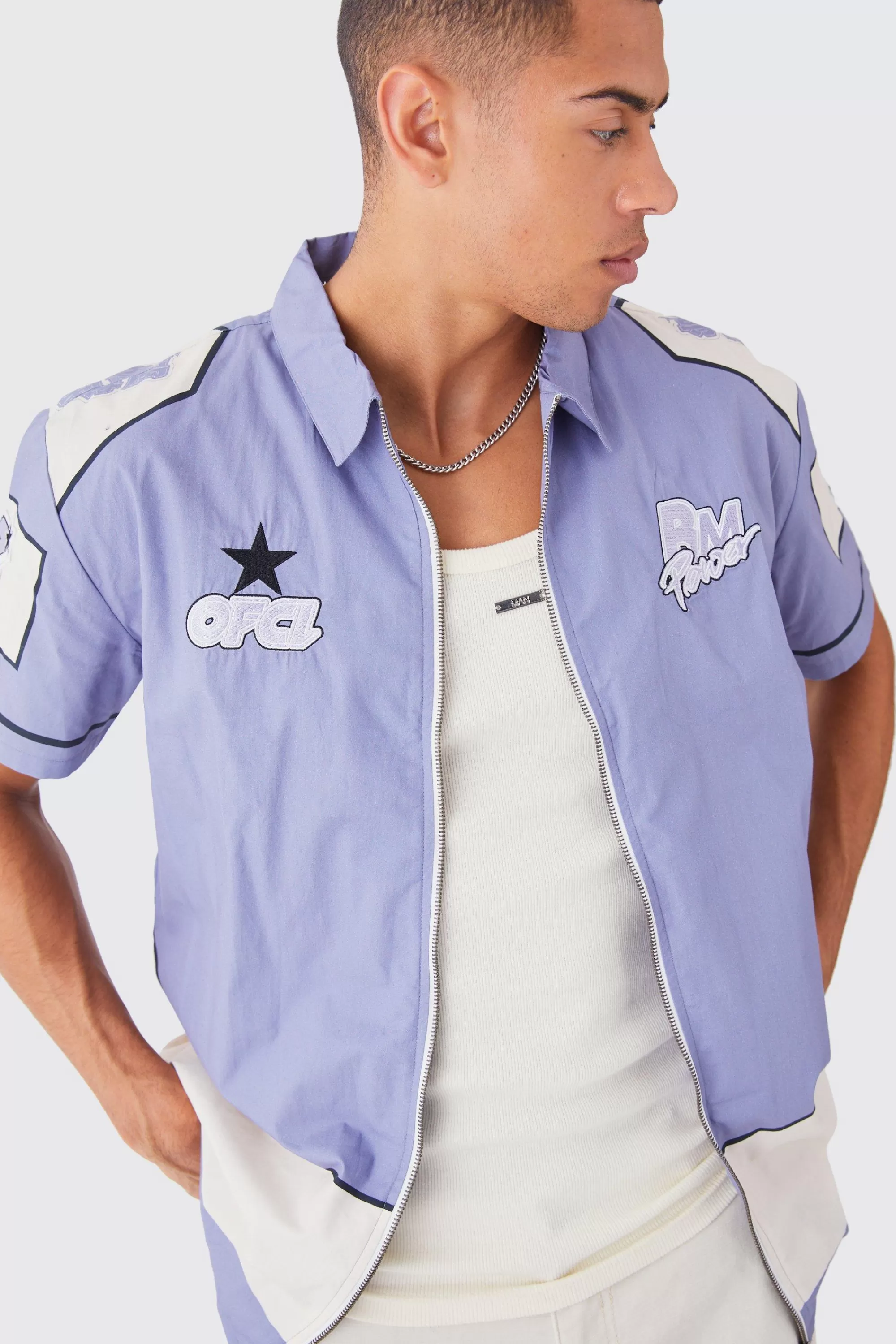 boohooMAN Short Sleeve Moto Poplin Panel Shirt | UK