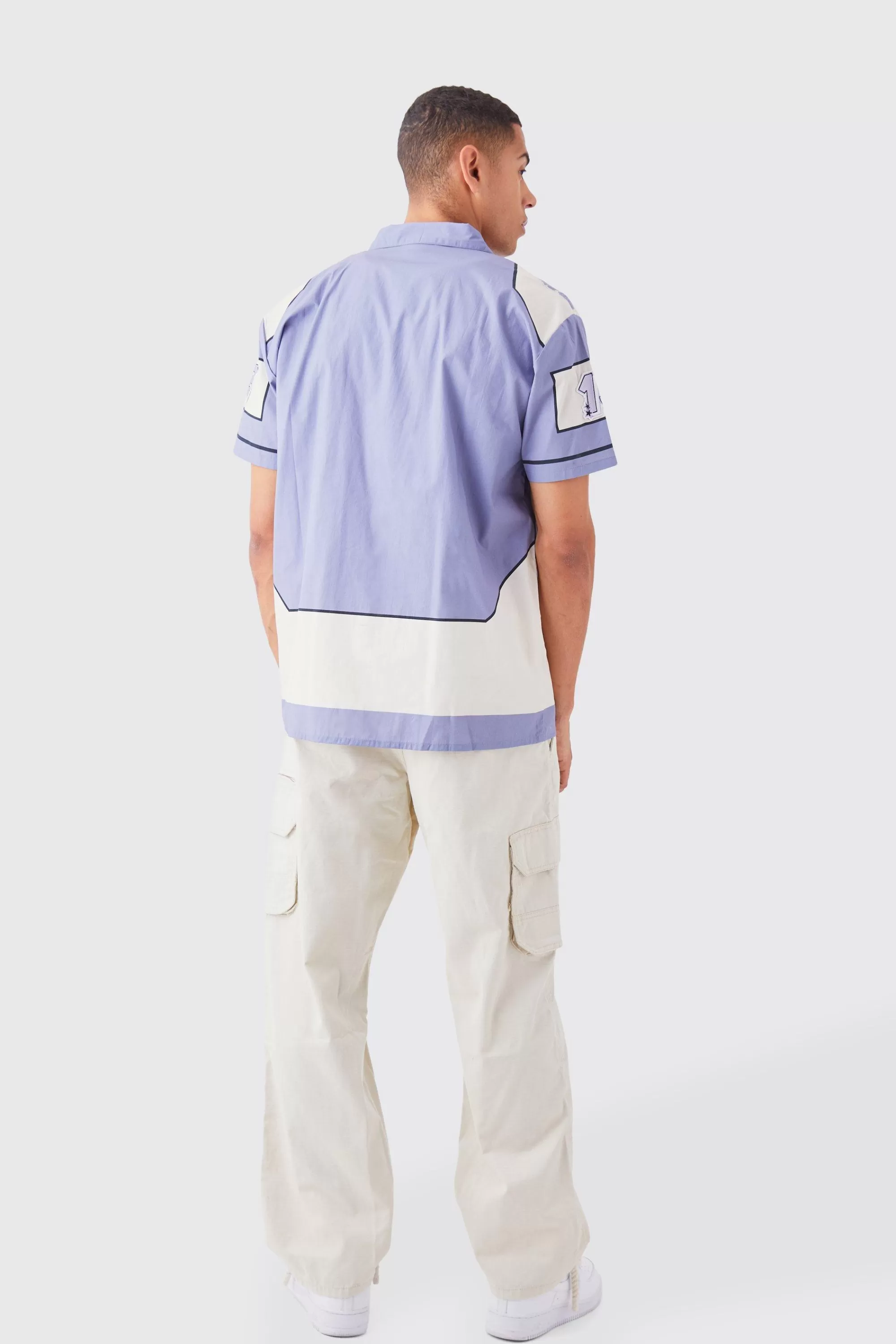 boohooMAN Short Sleeve Moto Poplin Panel Shirt | UK