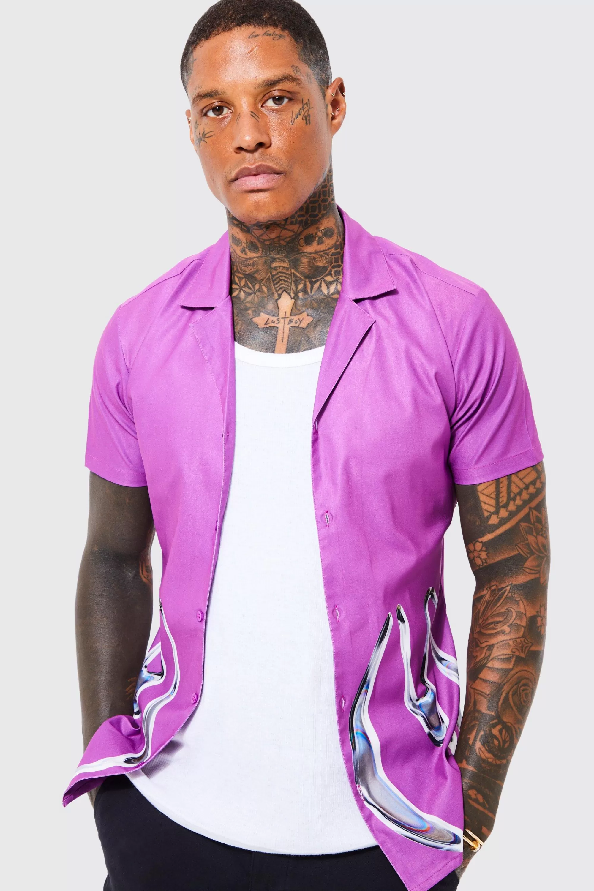boohooMAN Short Sleeve Muscle Graphic Shirt | UK