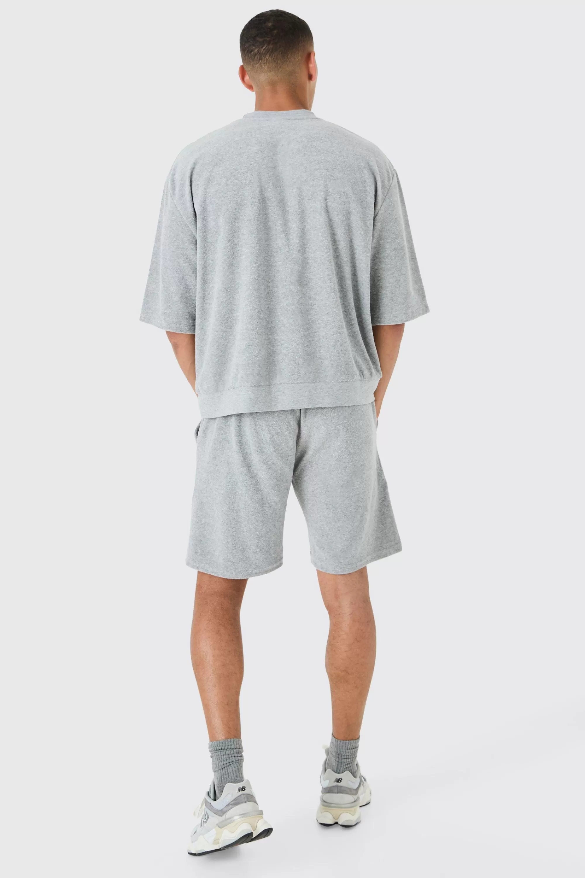 boohooMAN Short Sleeve Oversized Boxy Towelling Sweatshirt | UK