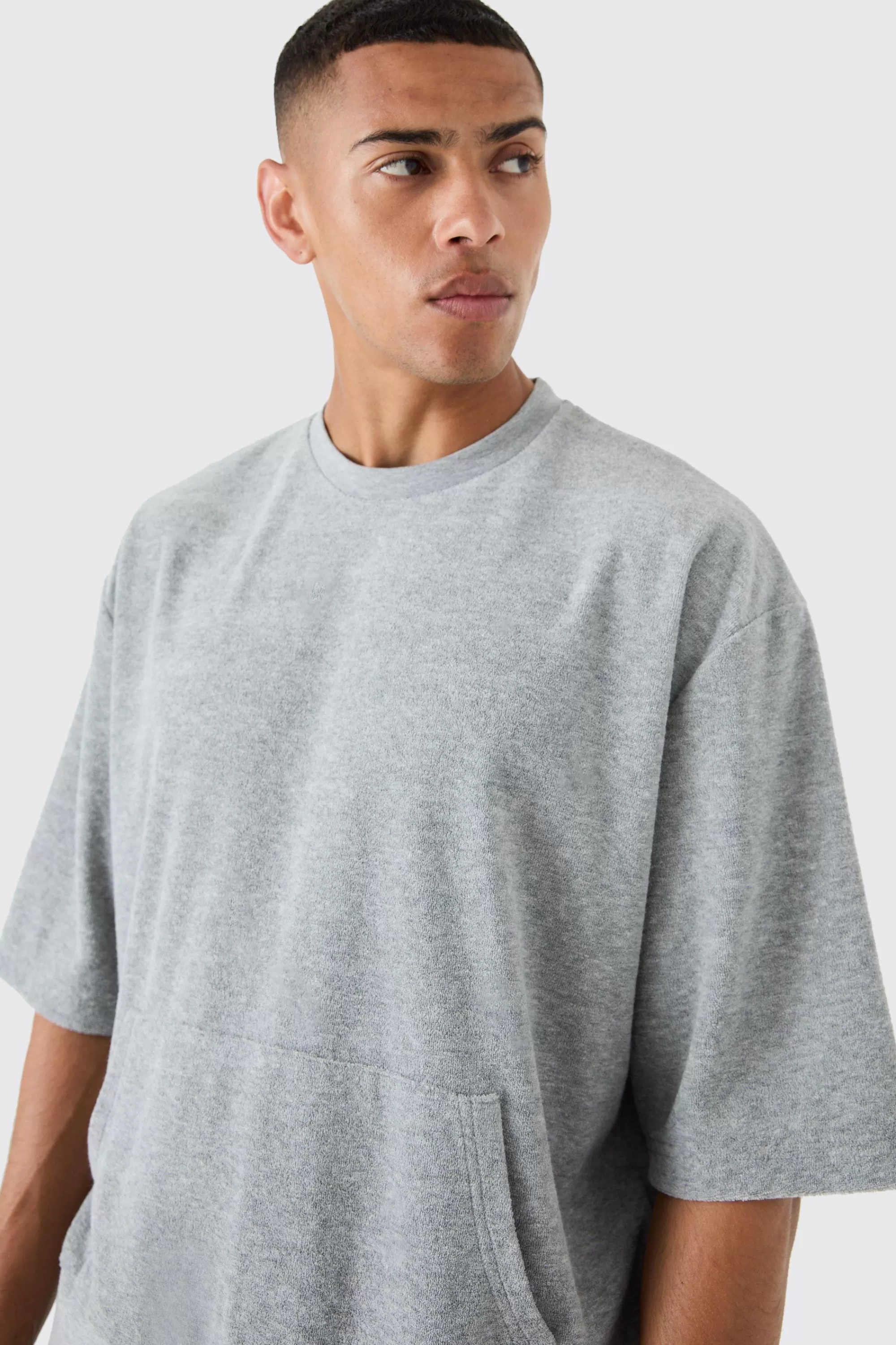 boohooMAN Short Sleeve Oversized Boxy Towelling Sweatshirt | UK