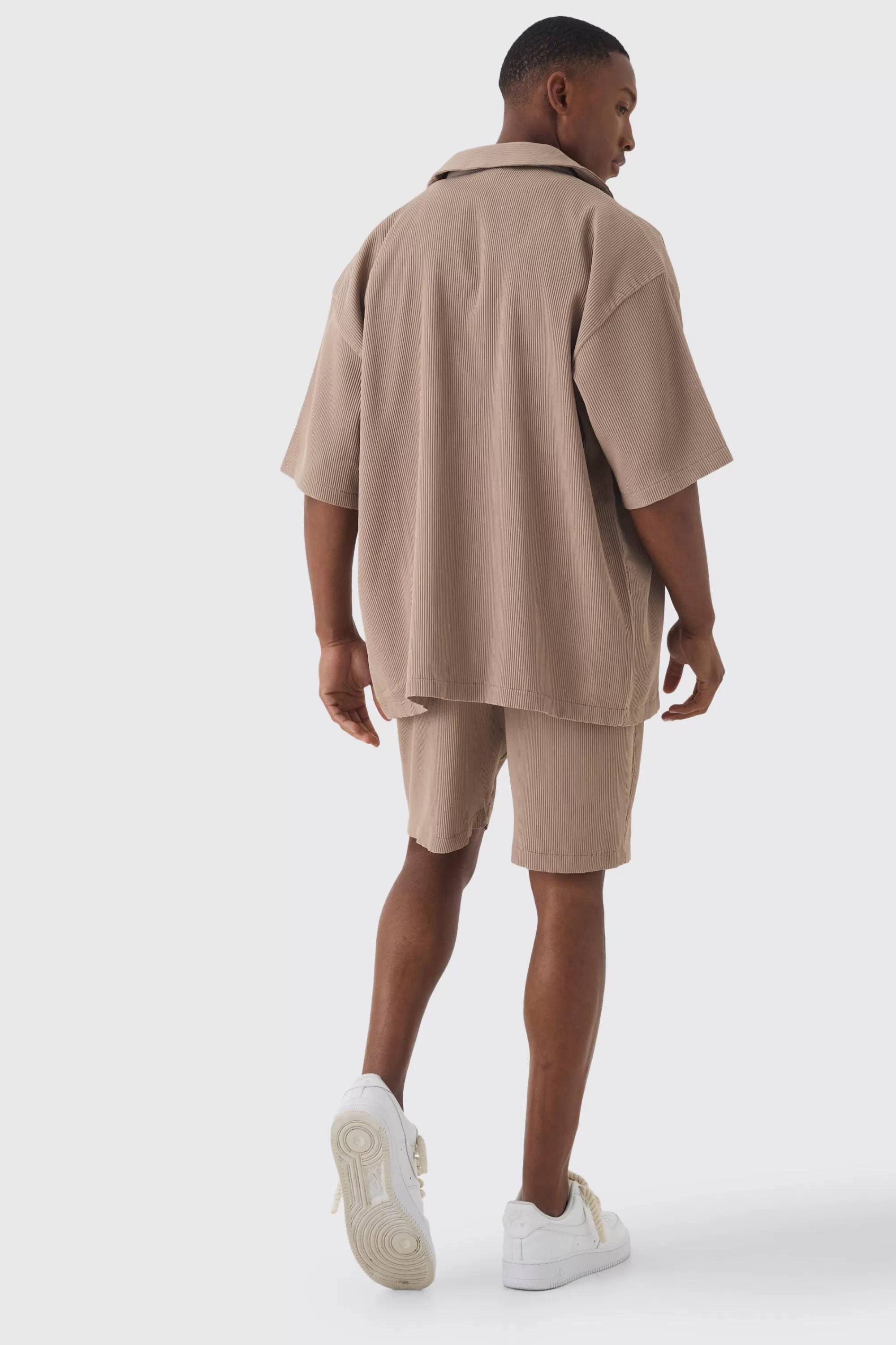 boohooMAN Short Sleeve Oversized Pleated Shirt & Short Set | UK