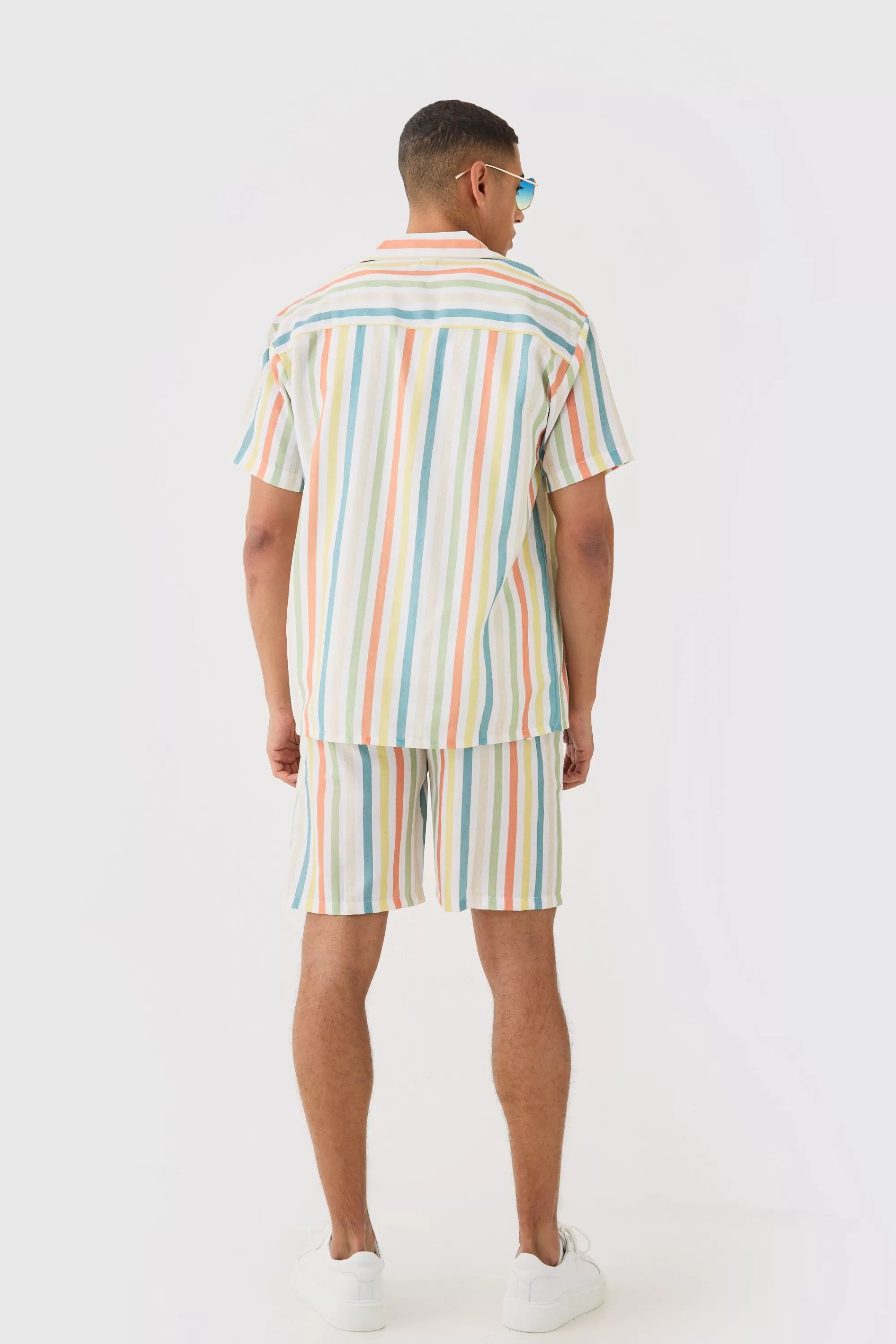 boohooMAN Short Sleeve Oversized Revere Stripe Shirt | UK