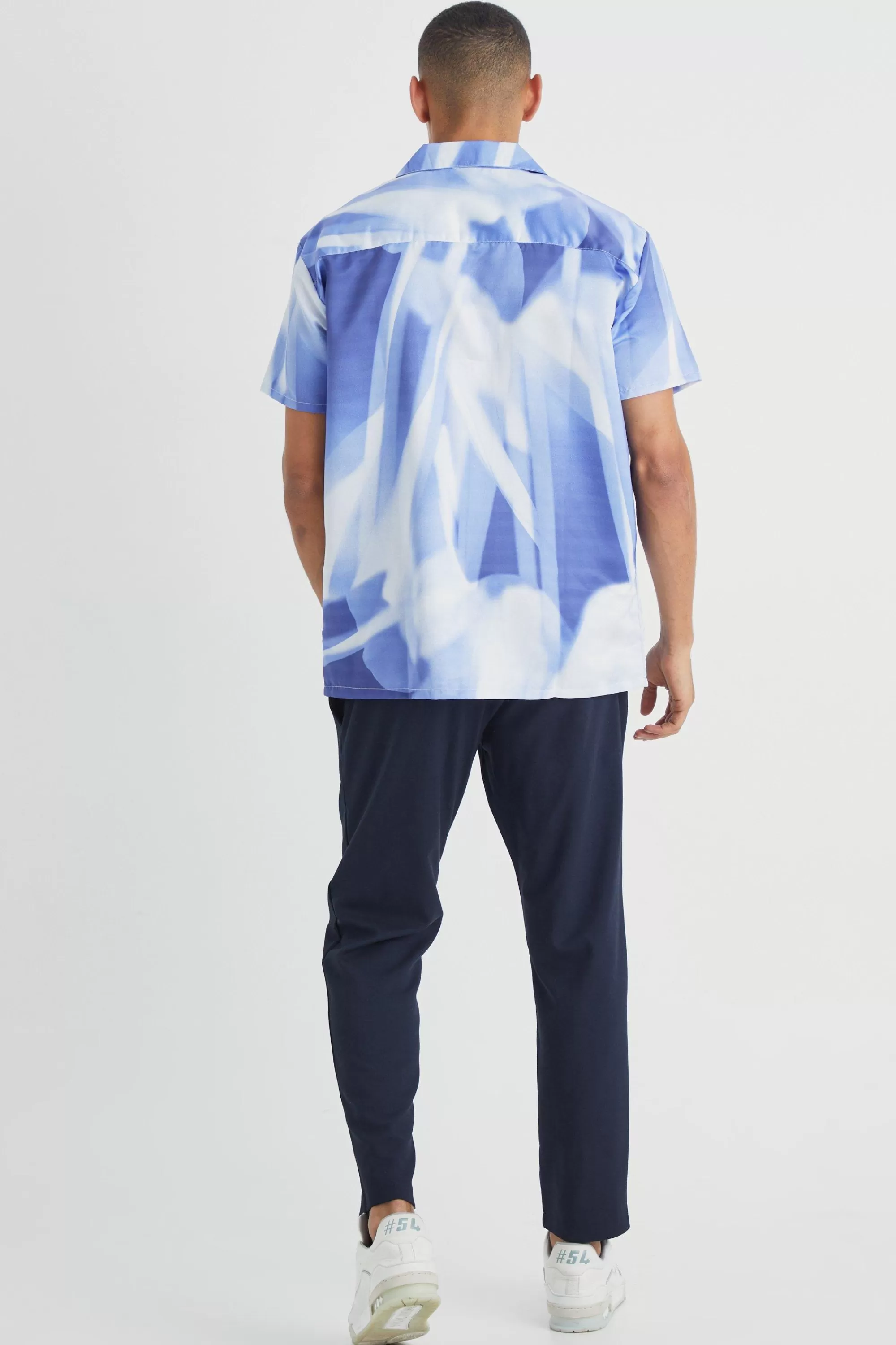 boohooMAN Short Sleeve Oversized Satin Abstract Shirt | UK