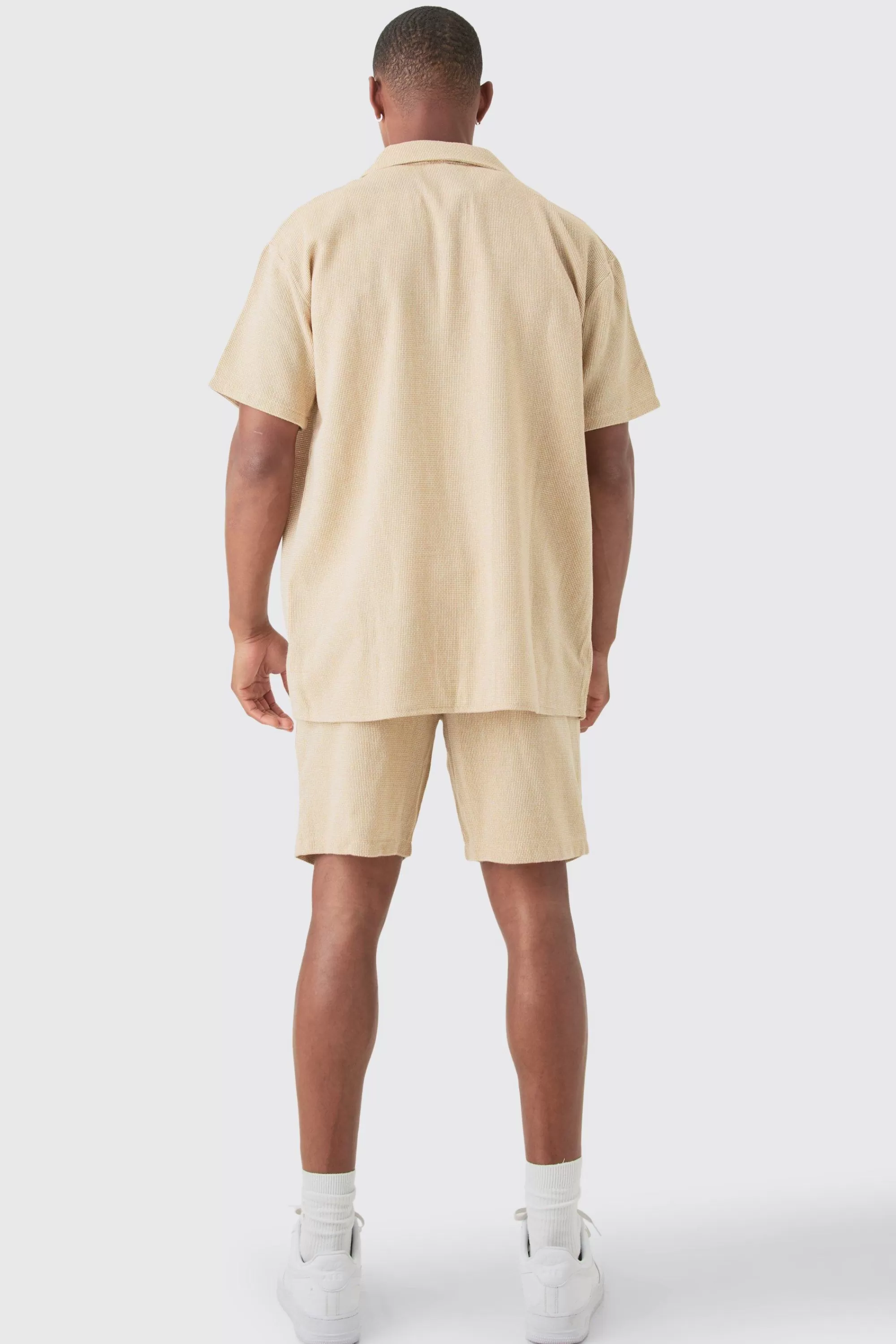 boohooMAN Short Sleeve Oversized Textured Shirt & Short | UK