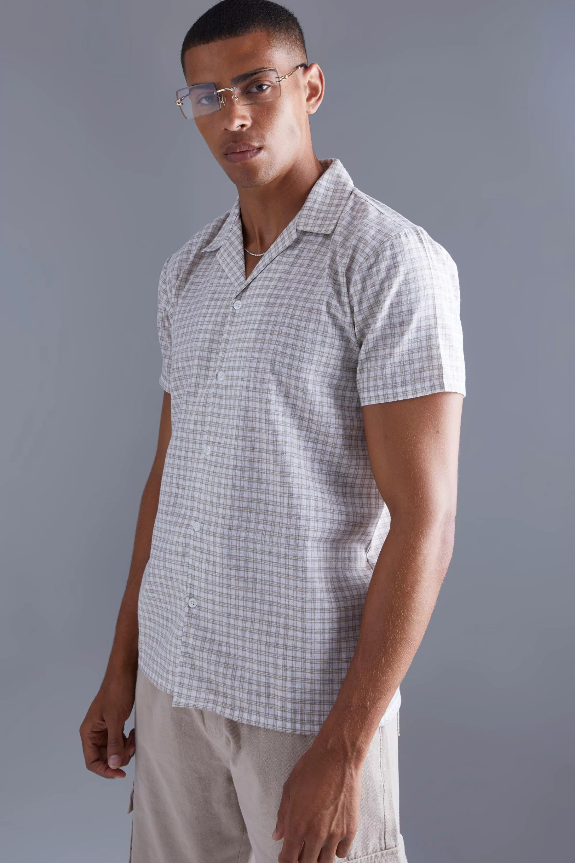 boohooMAN Short Sleeve Regular Mini Check Shirt | UK