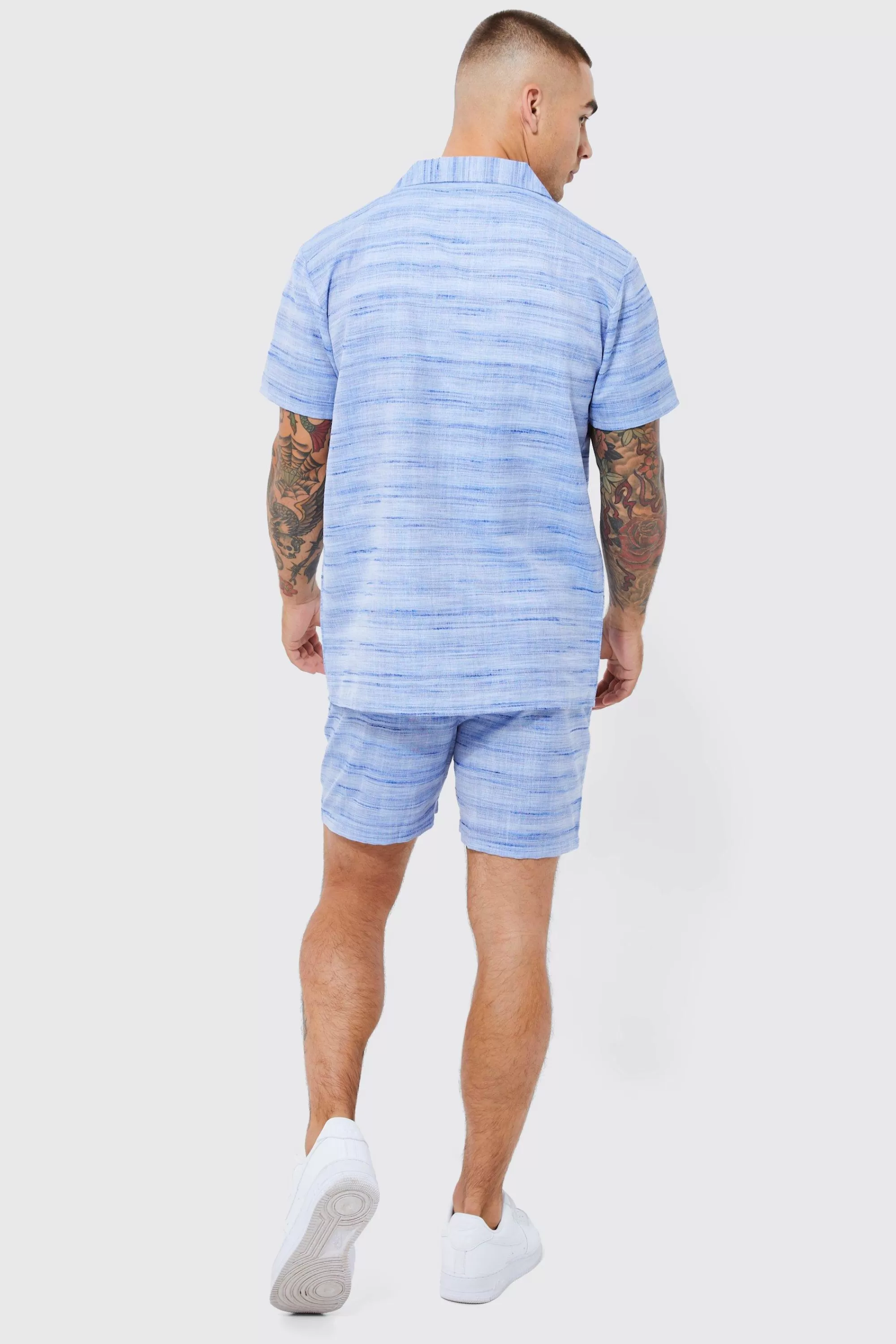 boohooMAN Short Sleeve Regular Slub Linen Look Shirt And Short | UK