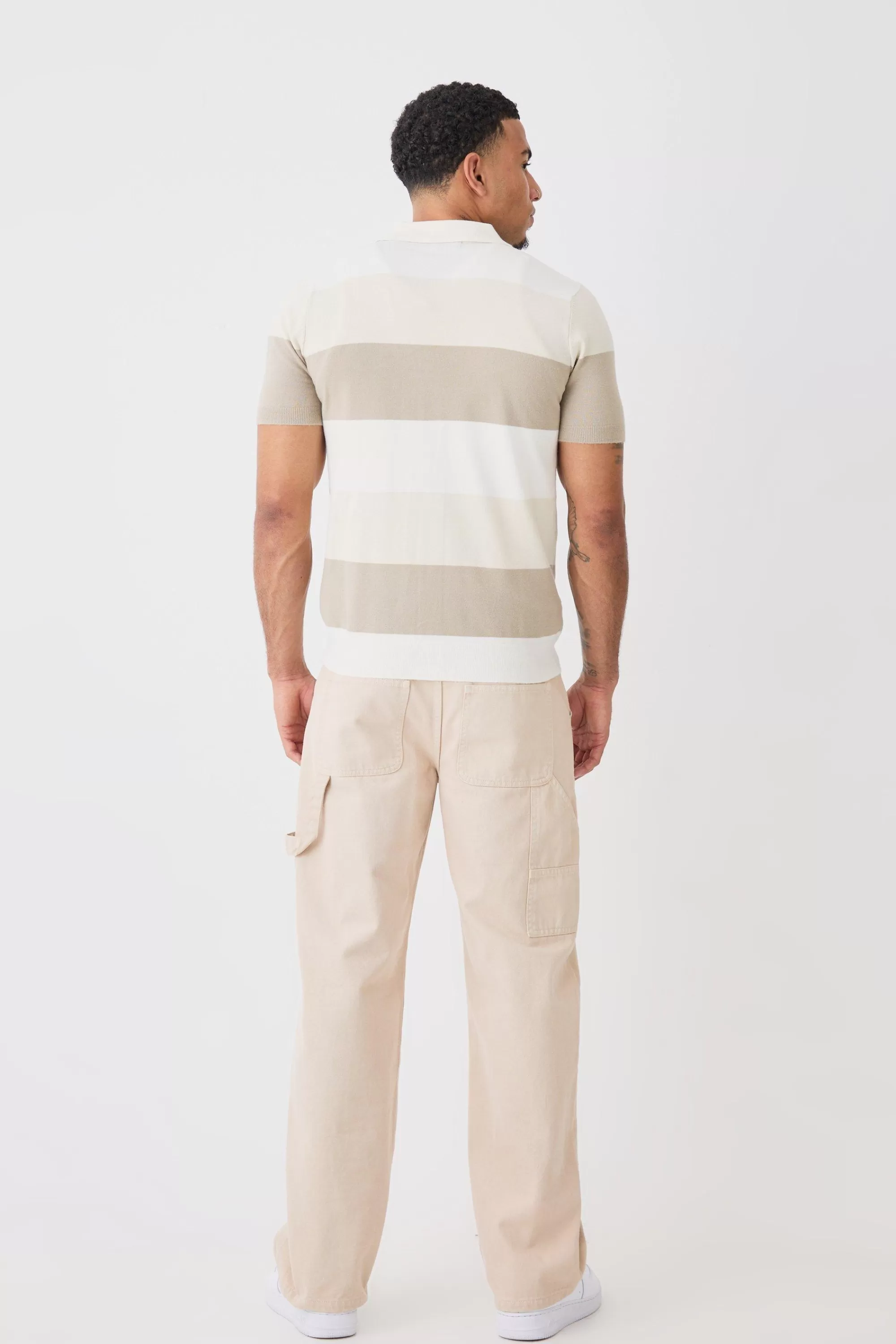 boohooMAN Short Sleeve Revere Stripe Knitted Shirt | UK