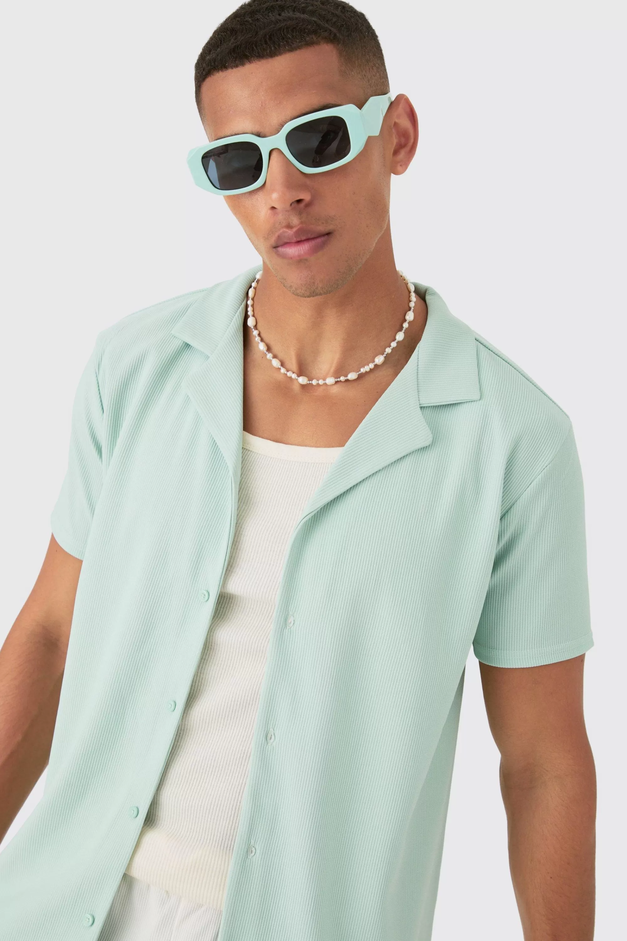 boohooMAN Short Sleeve Ribbed Shirt | UK