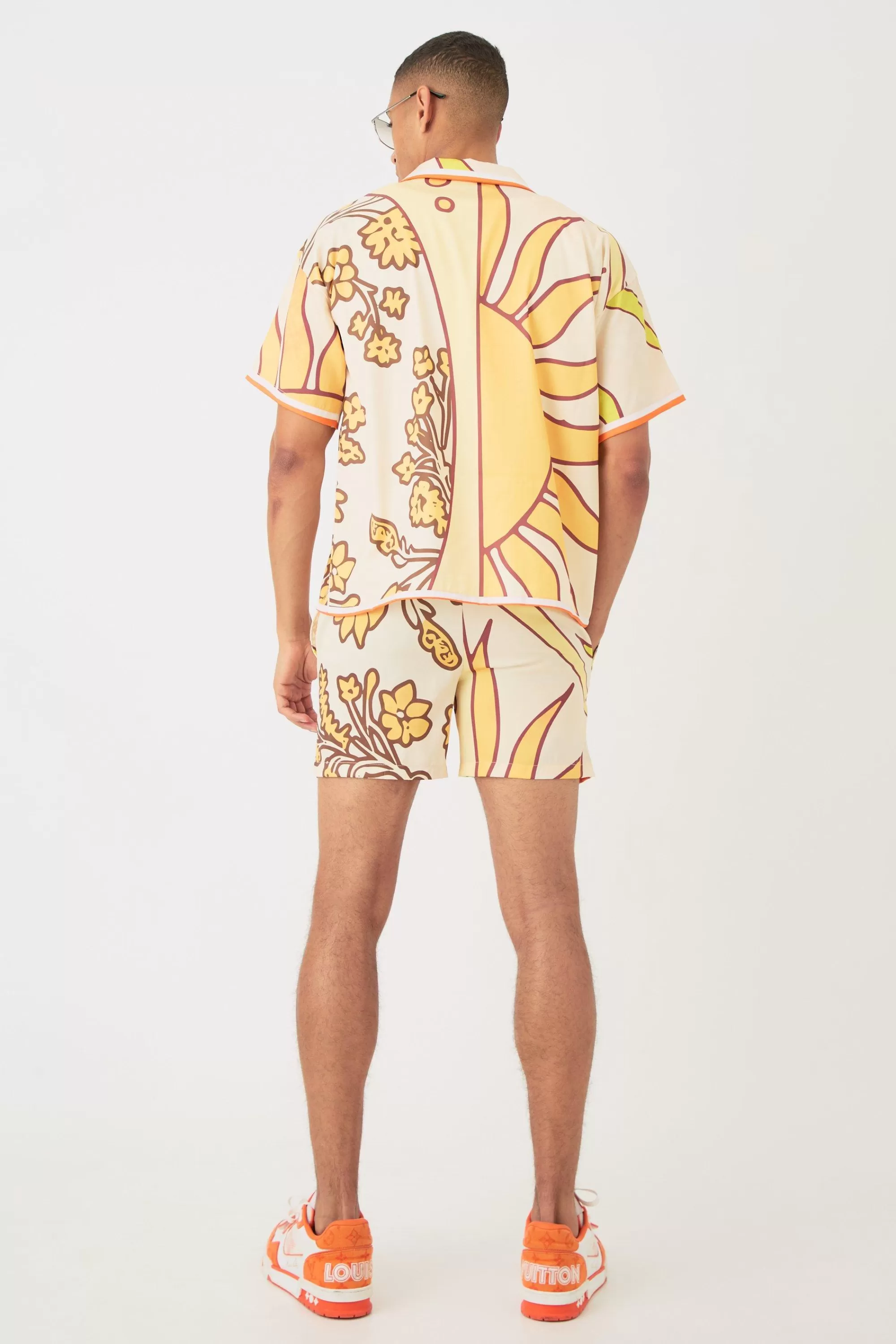 boohooMAN Short Sleeve Satin Boxy Sun Shirt & Short Set | UK