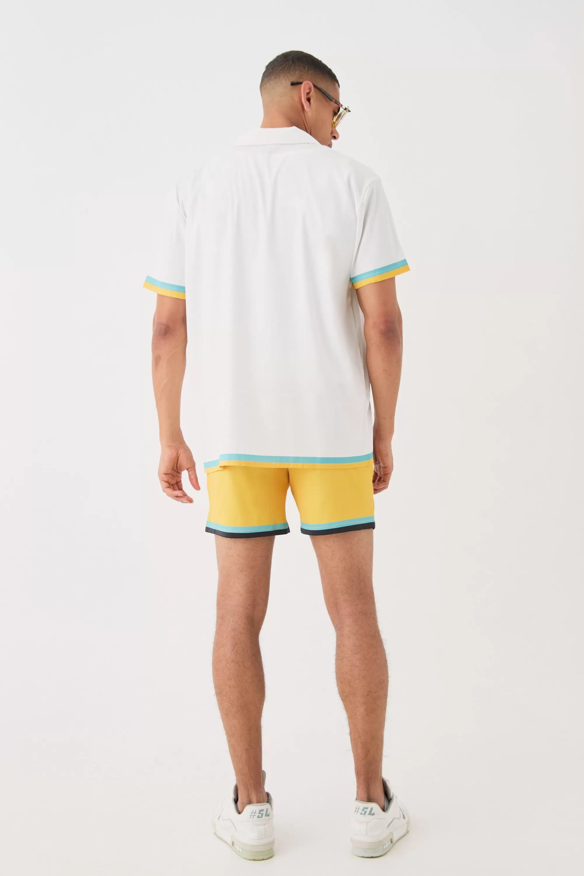 boohooMAN Short Sleeve Satin Oversized Resort Shirt & Short | UK