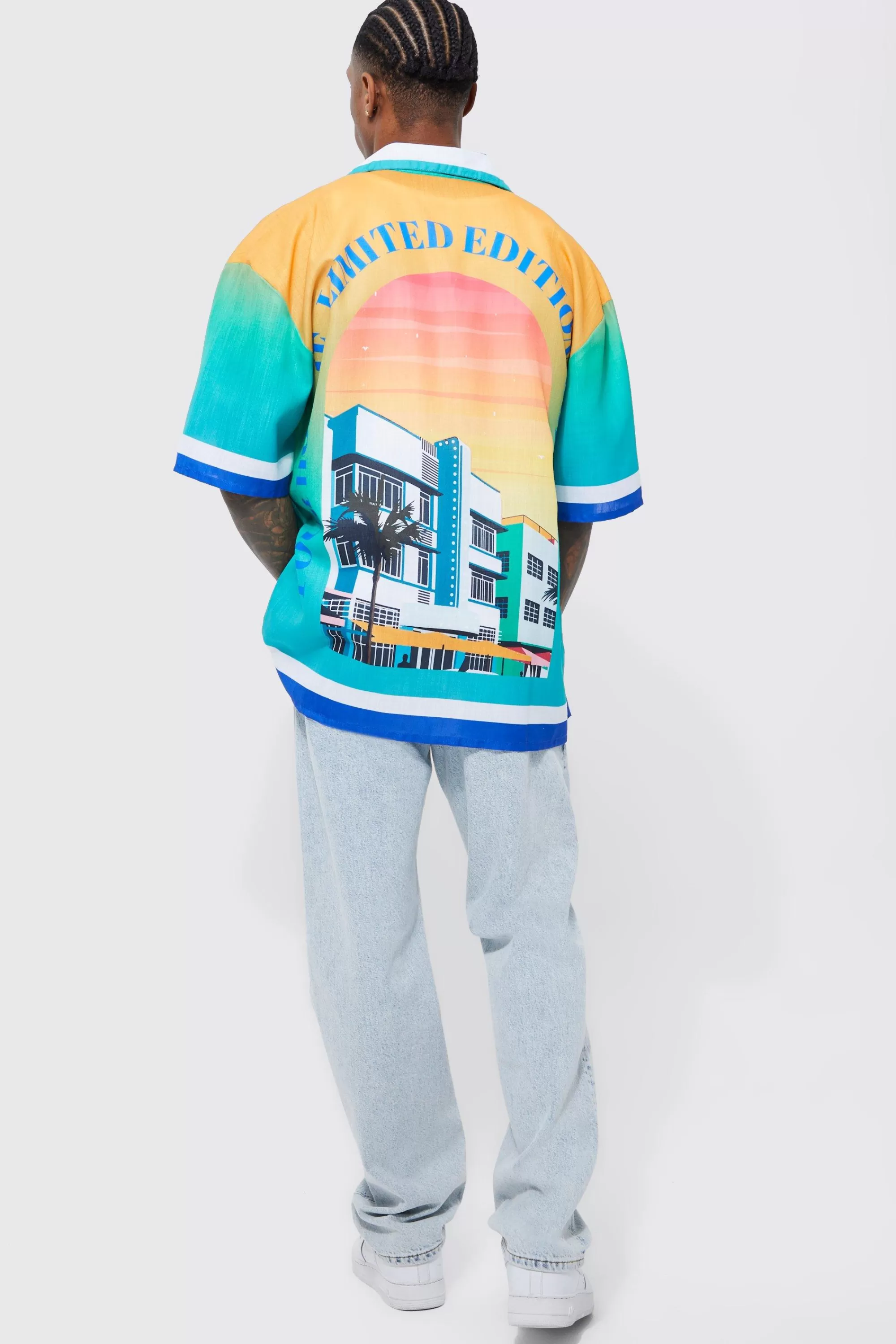 boohooMAN Short Sleeve Slub Boxy Oversized Graphic Shirt | UK