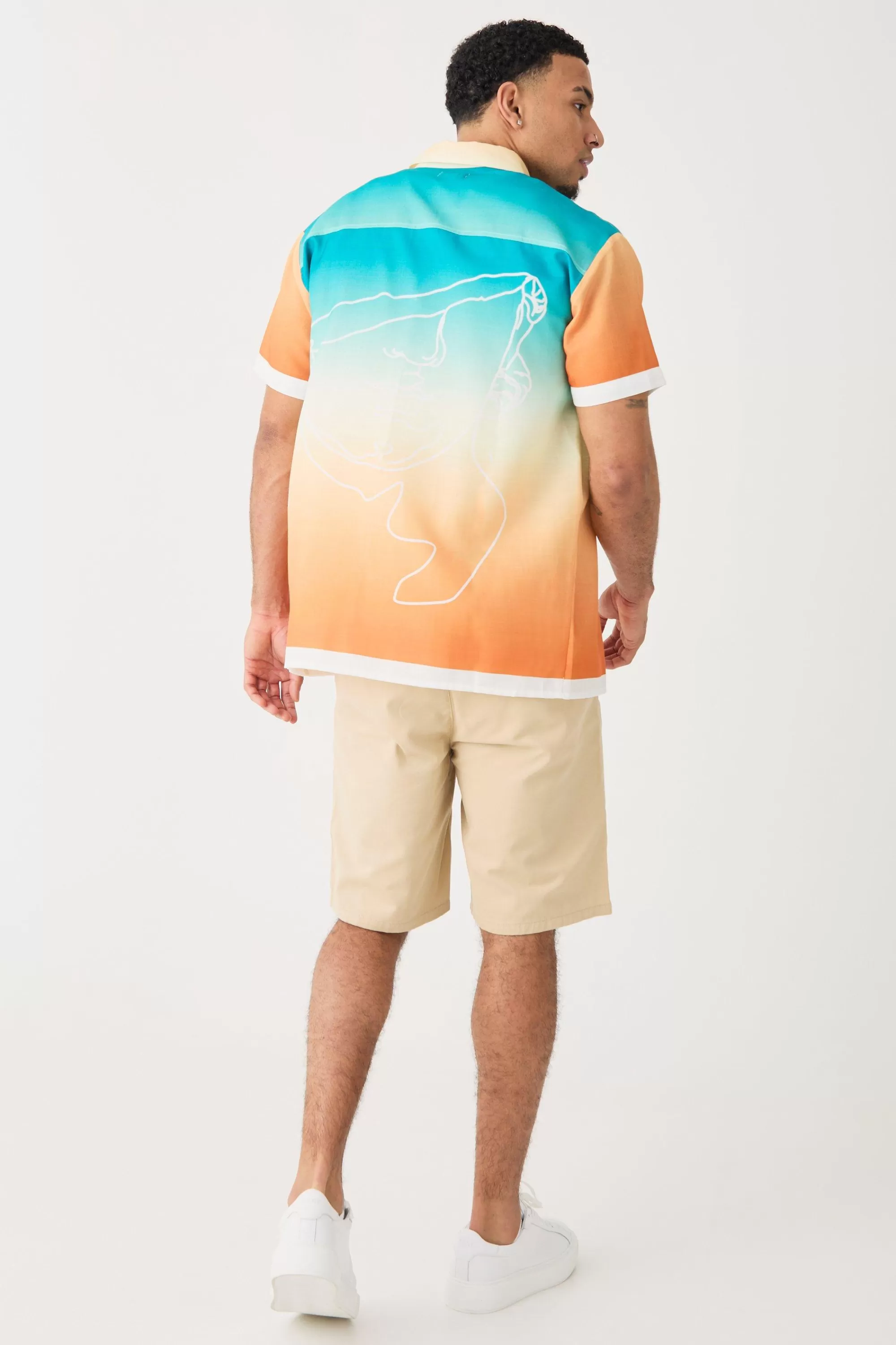 boohooMAN Short Sleeve Slub Ombre Line Shirt | UK