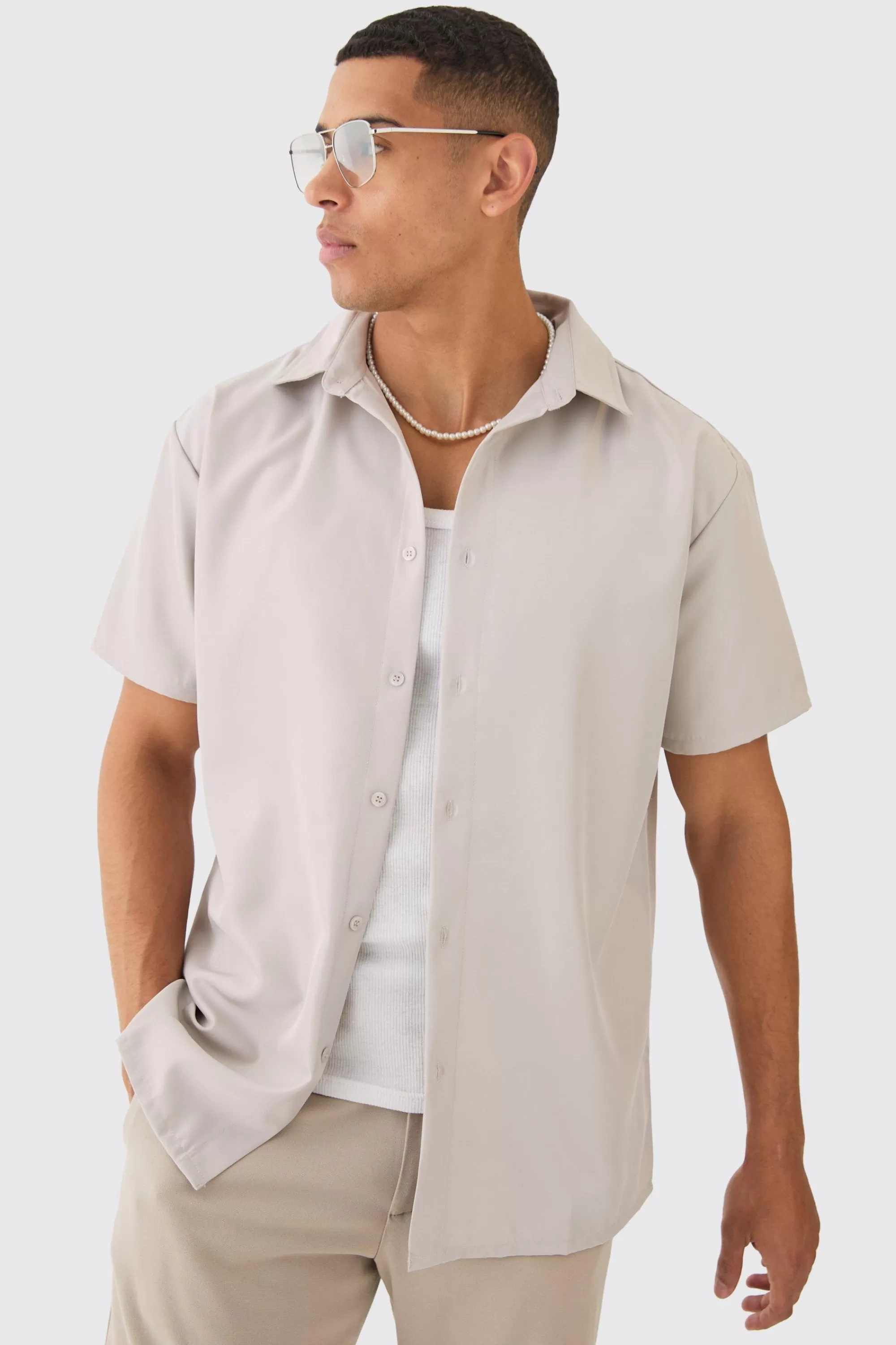 boohooMAN Short Sleeve Soft Twill Oversized Shirt | UK