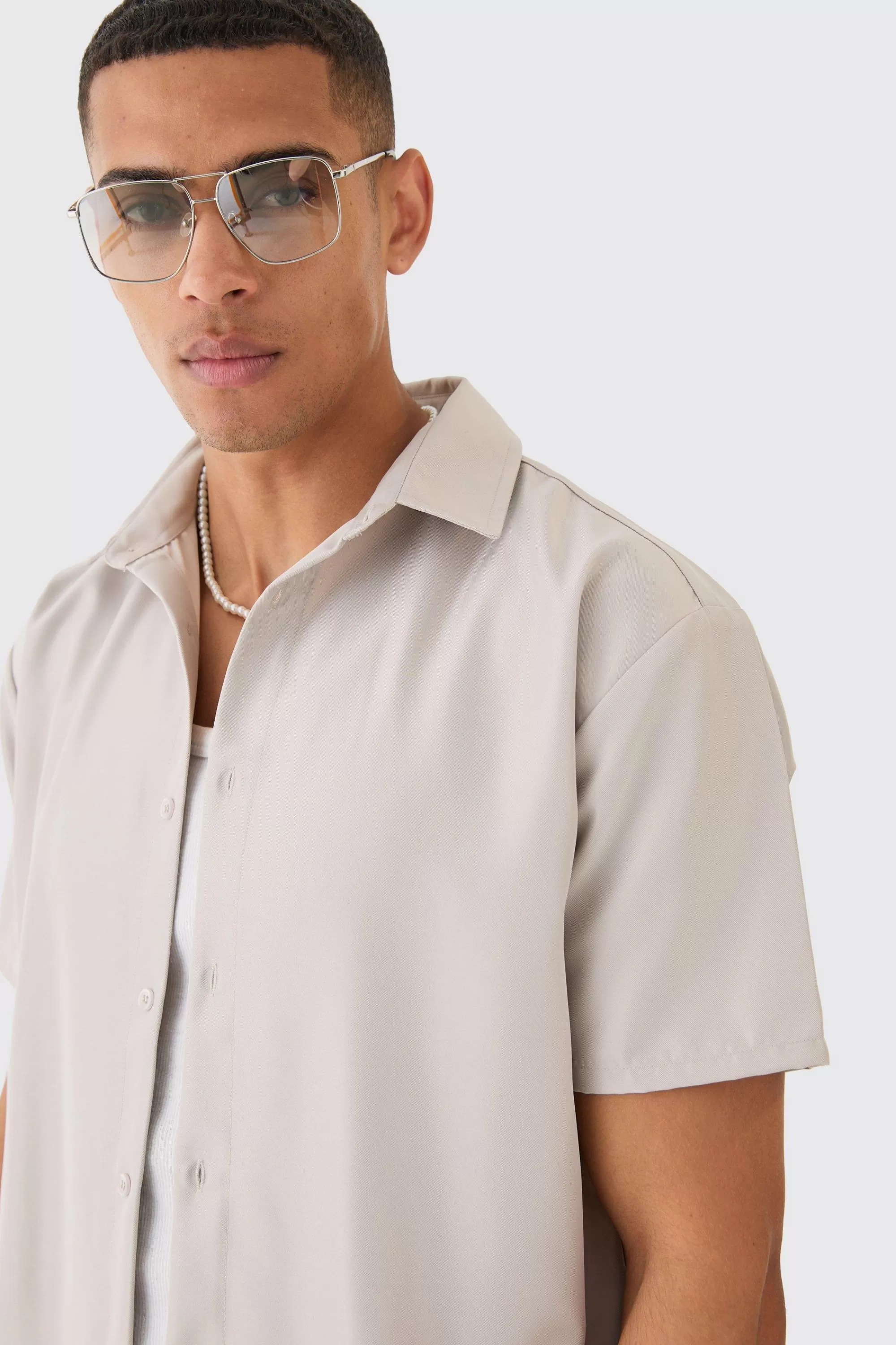 boohooMAN Short Sleeve Soft Twill Oversized Shirt | UK