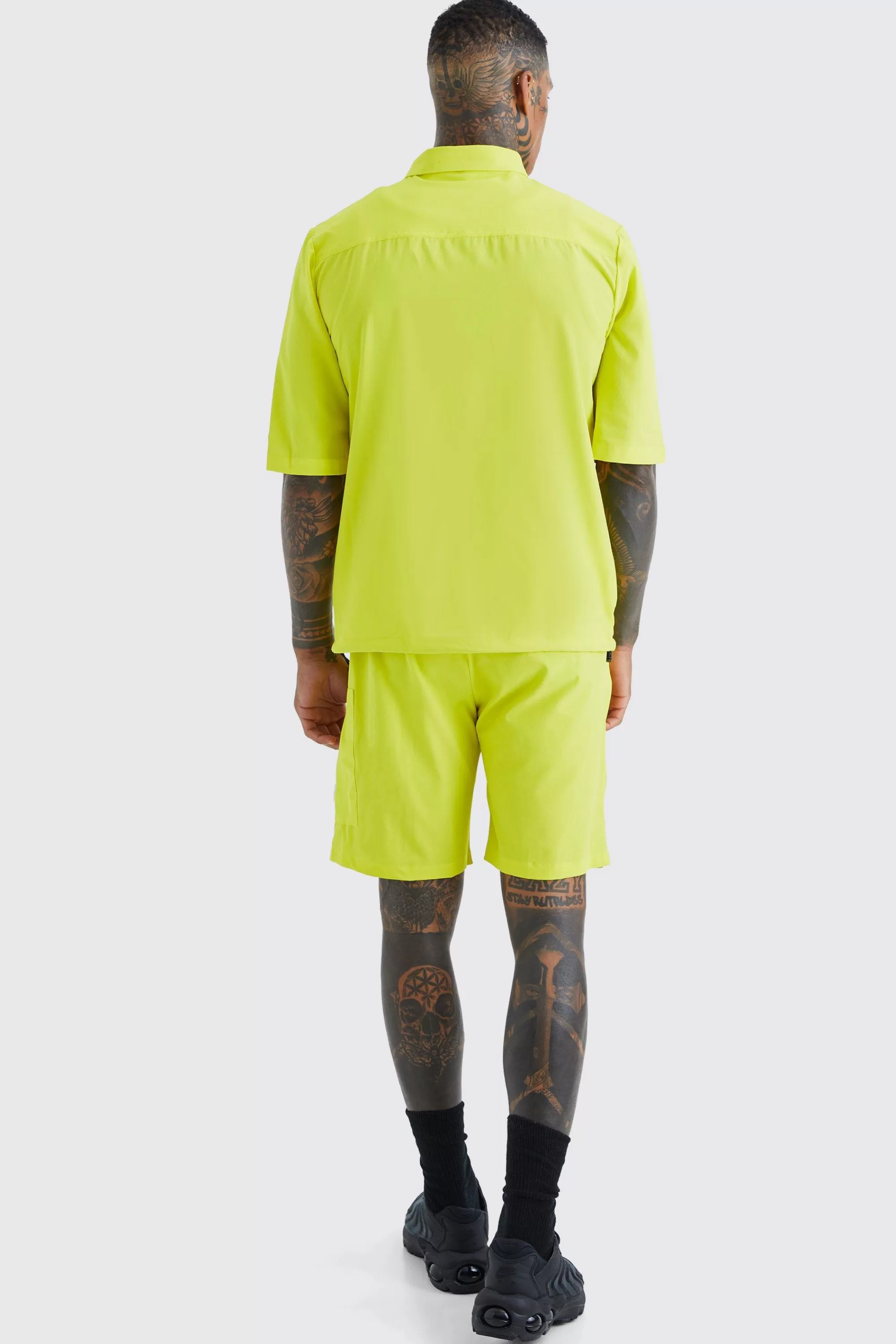 boohooMAN Short Sleeve Technical Utility Shirt & Short Set | UK