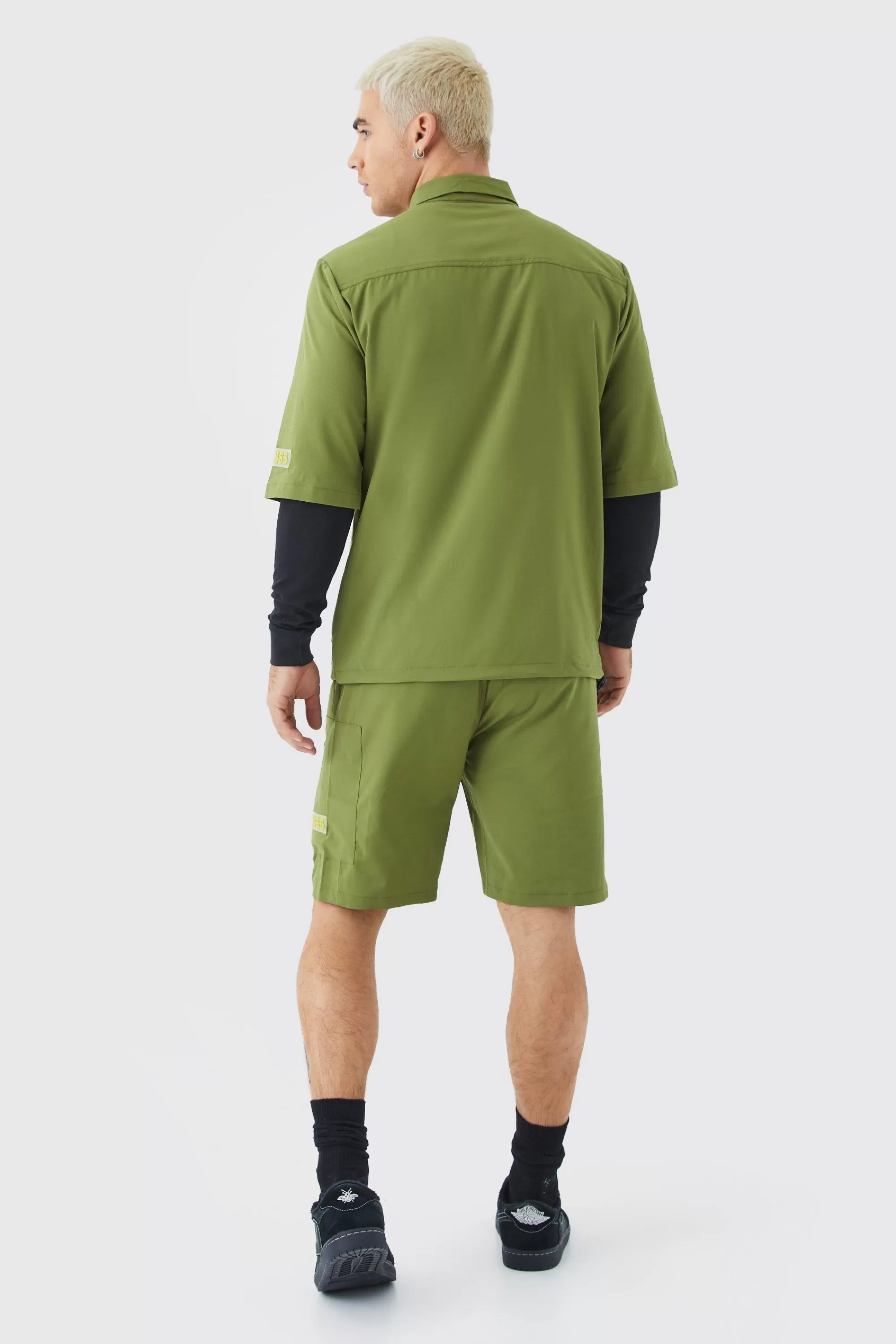 boohooMAN Short Sleeve Technical Utility Shirt & Short Set | UK
