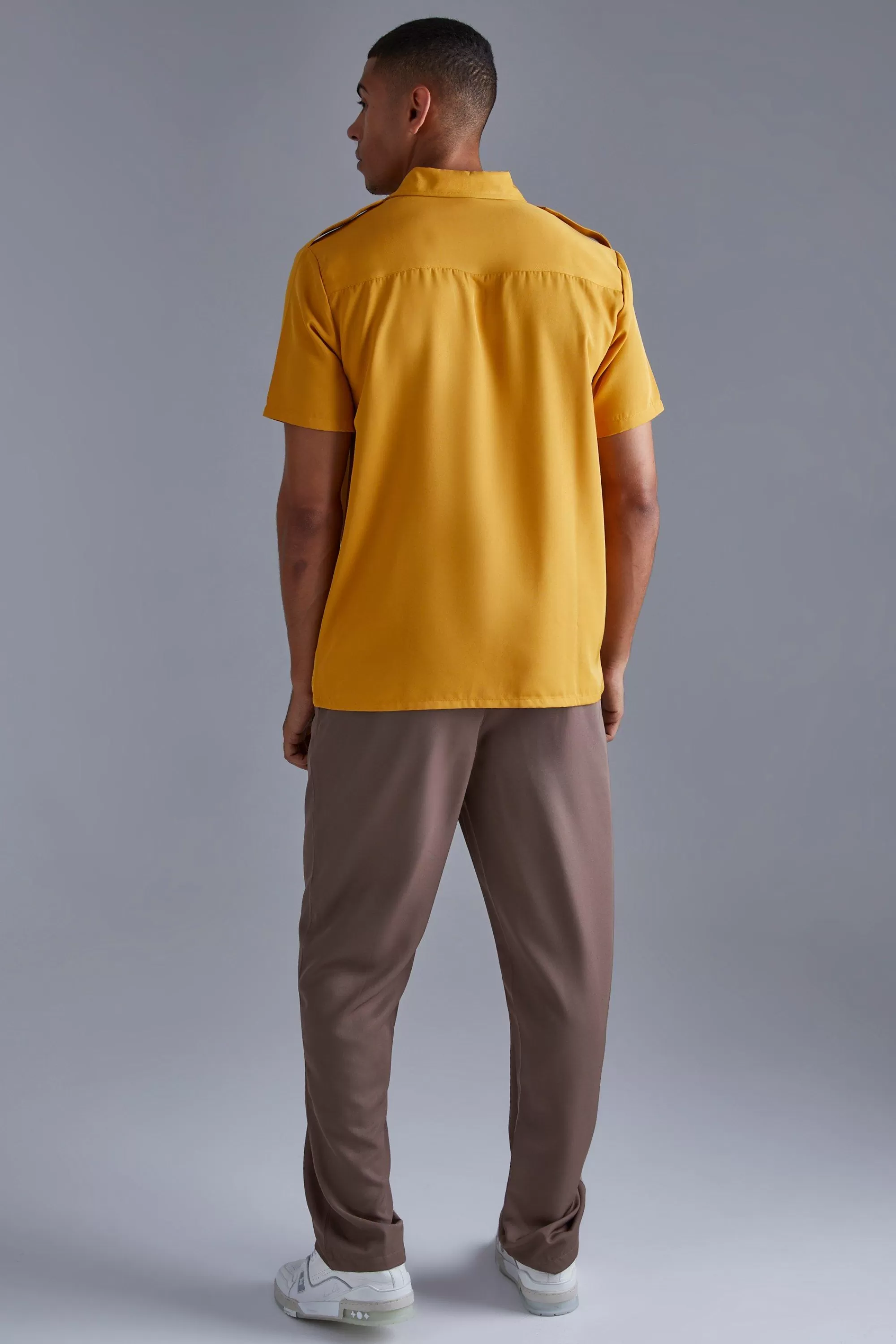 boohooMAN Short Sleeve Utility Twill Shirt & Pintuck Trouser Set | UK