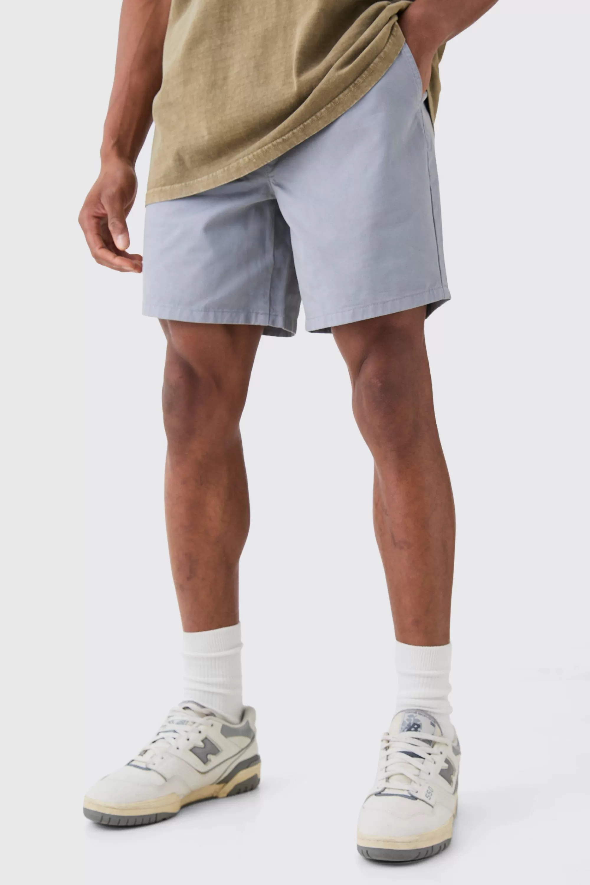 boohooMAN Shorter Length Relaxed Fit Elasticated Waist Chino Shorts In | UK
