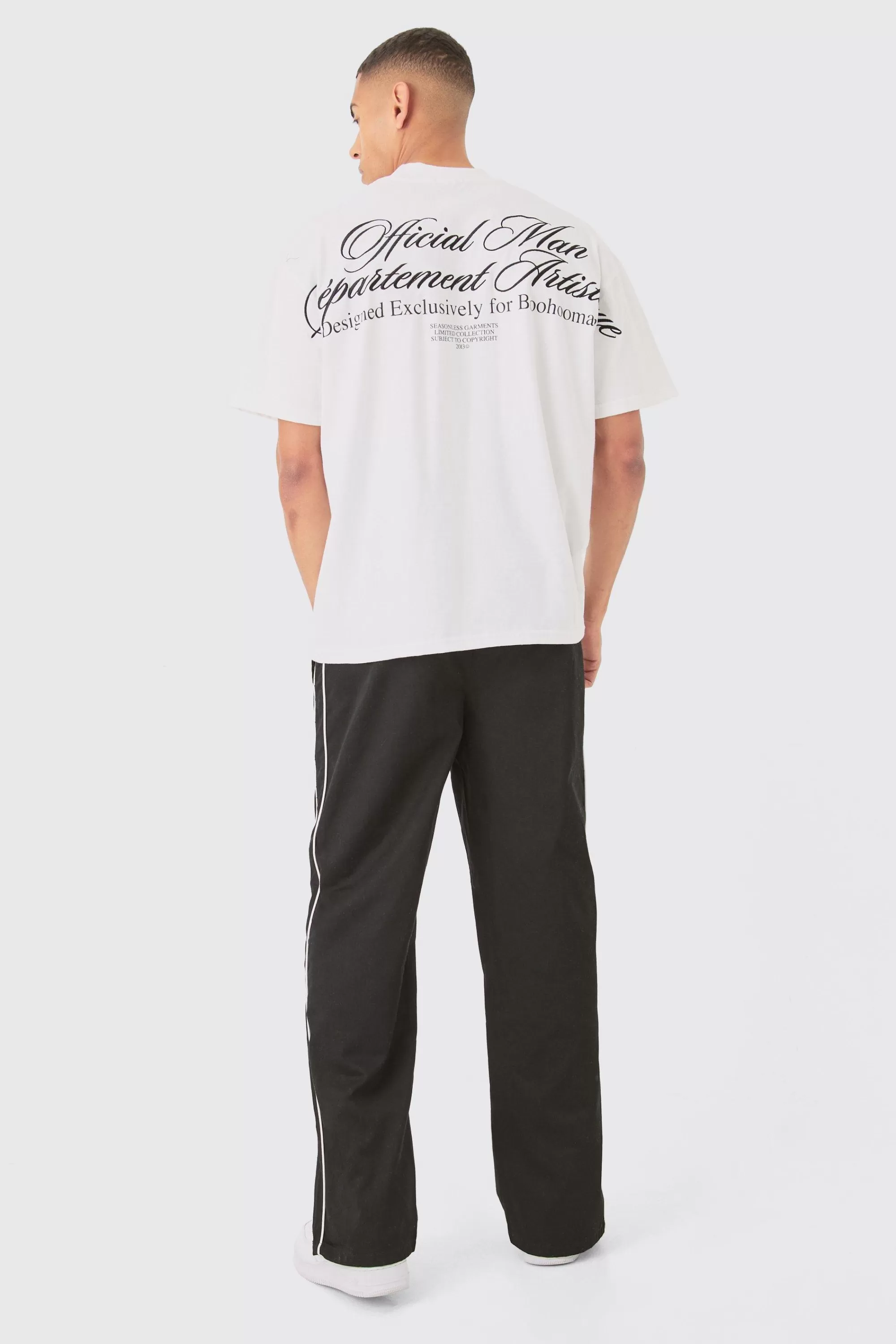 boohooMAN Side Stripe Split Hem Straight Leg Trousers | UK