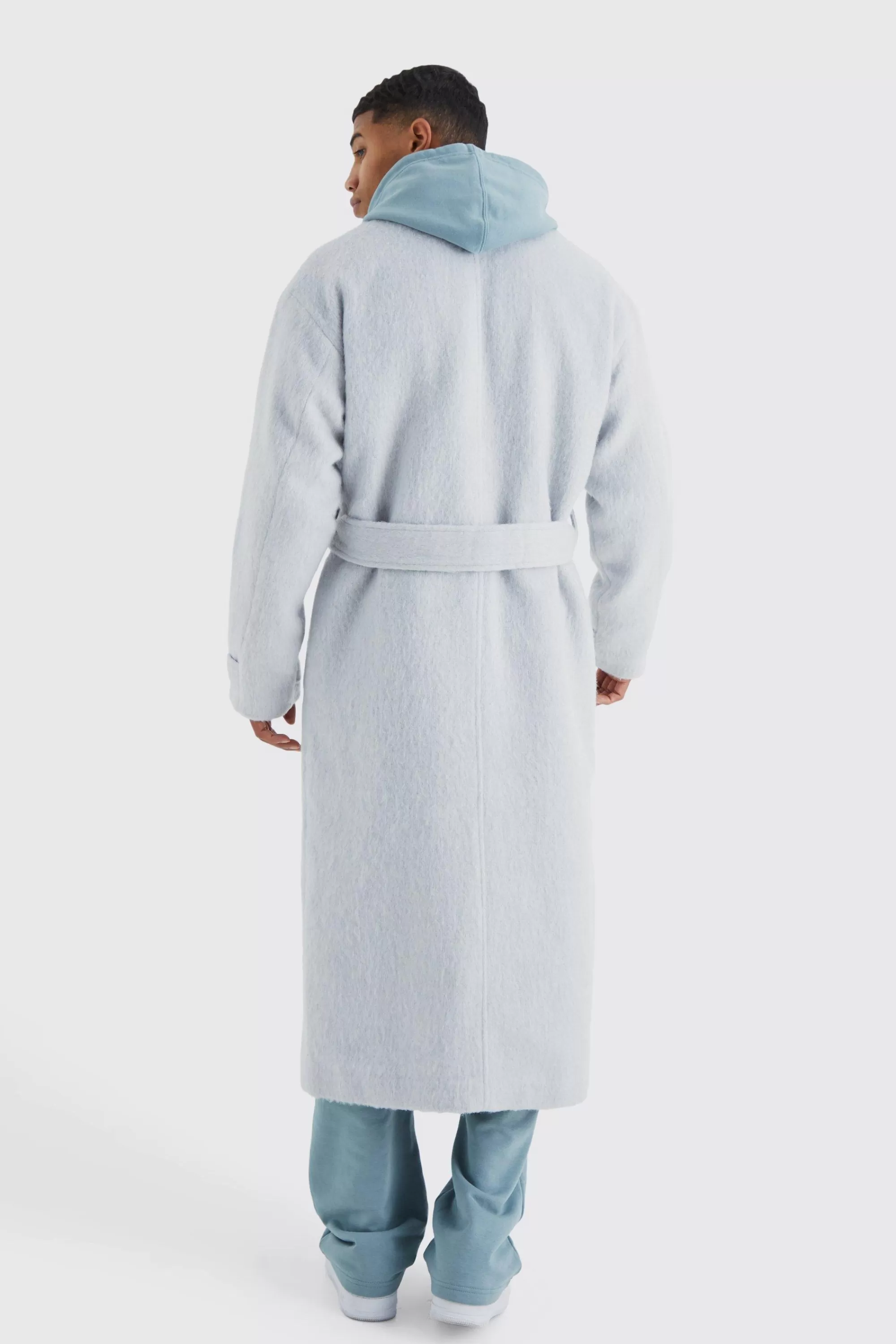 boohooMAN Single Breasted Brushed Wool Look Belted Overcoat | UK