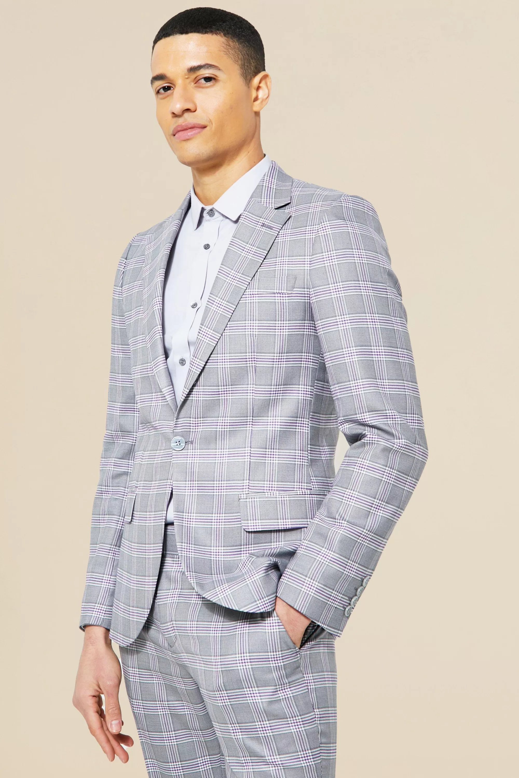 boohooMAN Single Breasted Skinny Check Suit Jacket | UK
