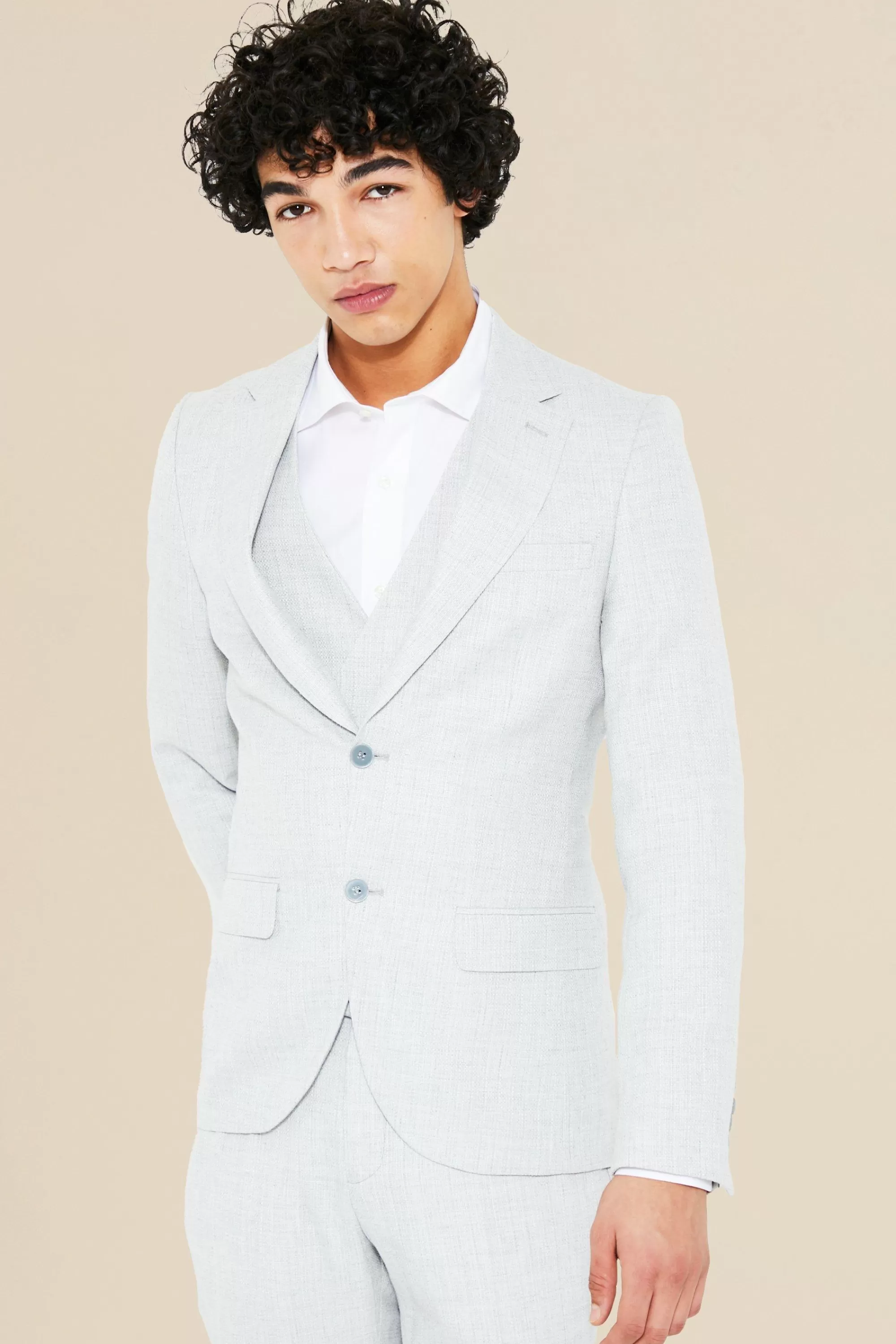 boohooMAN Single Breasted Skinny Textured Suit Jacket | UK