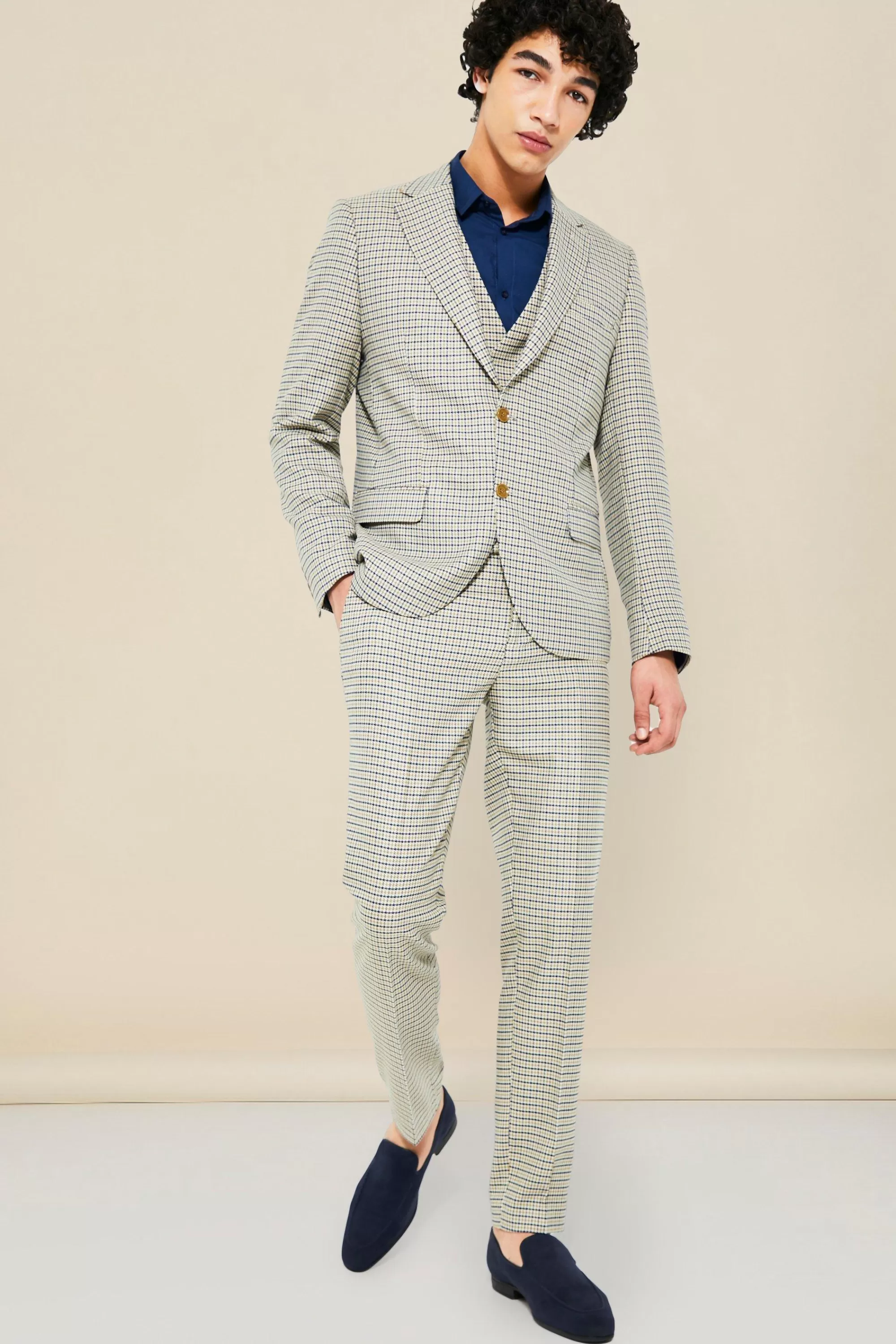 boohooMAN Single Breasted Slim Dogstooth Suit Jacket | UK