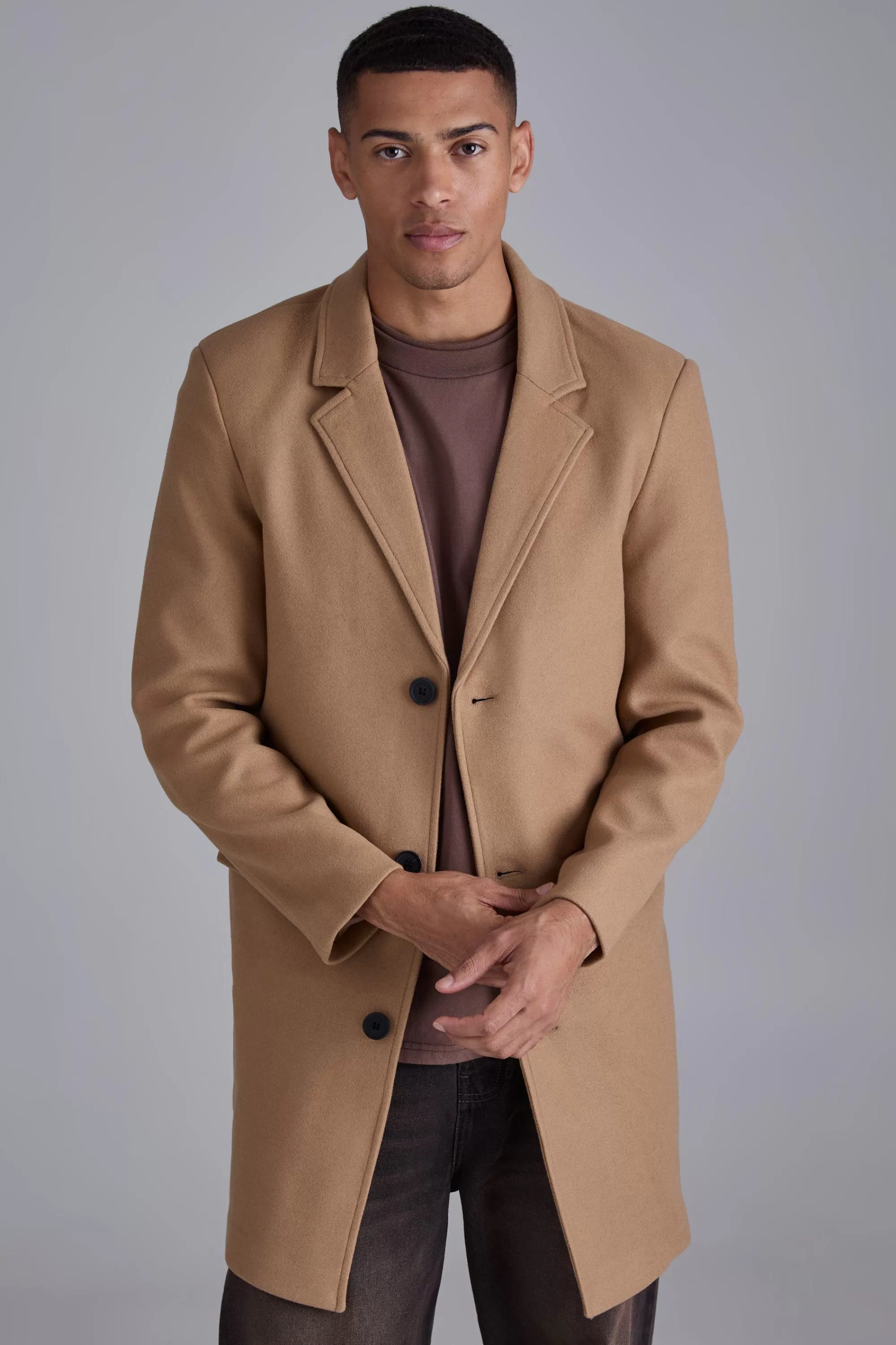 boohooMAN Single Breasted Wool Look Overcoat In | UK