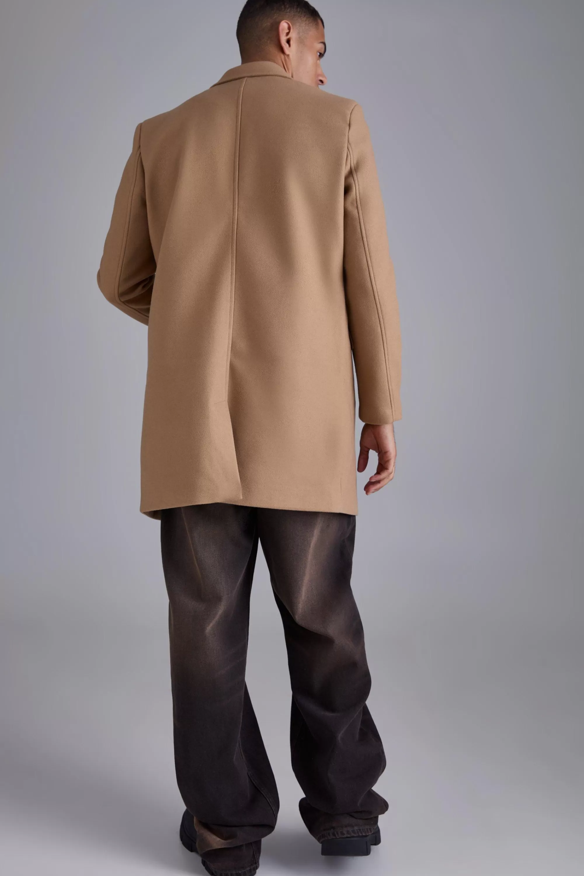 boohooMAN Single Breasted Wool Look Overcoat In | UK
