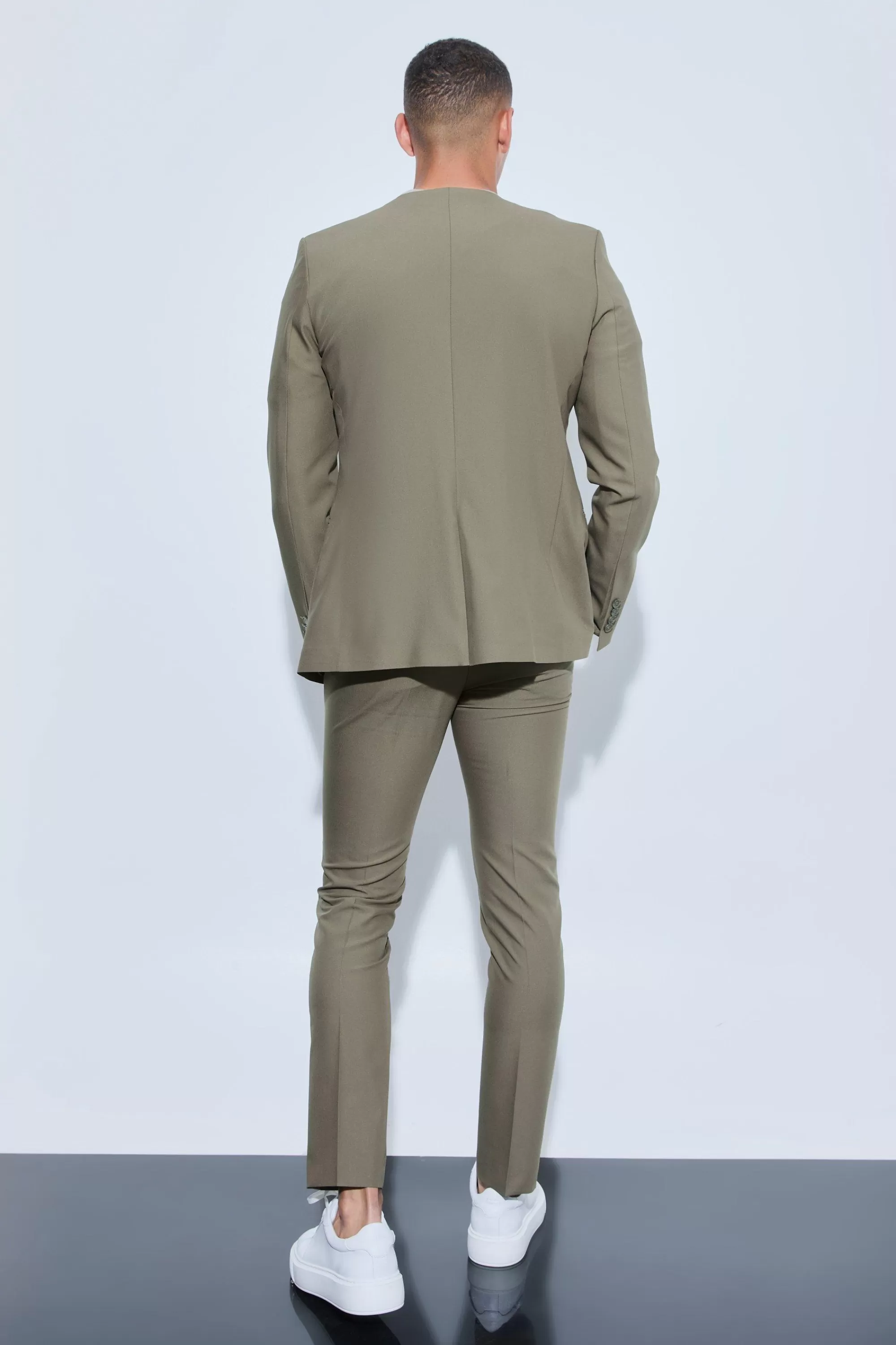 boohooMAN Skinny Fit Collarless Single Breasted Blazer | UK