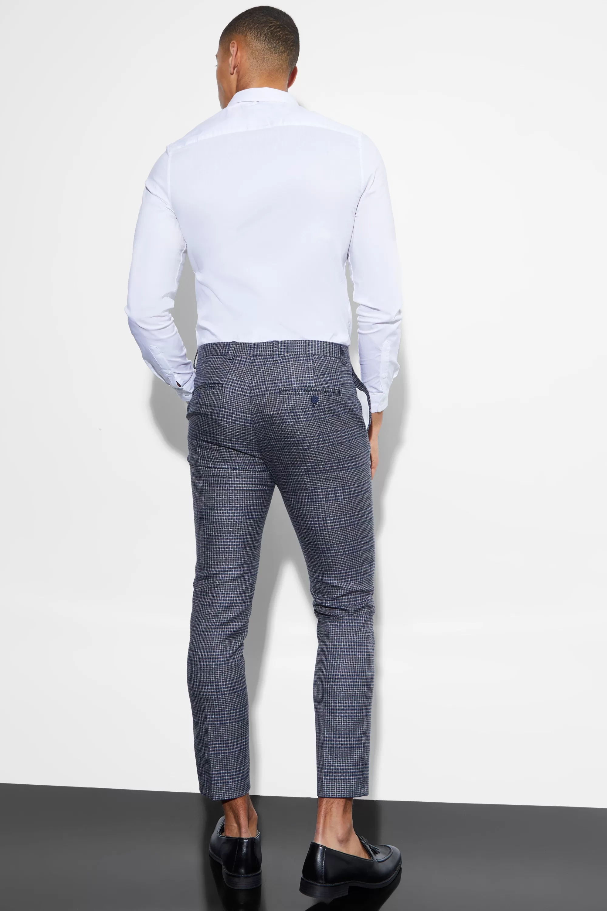 boohooMAN Skinny Fit Cropped Check Suit Trousers | UK
