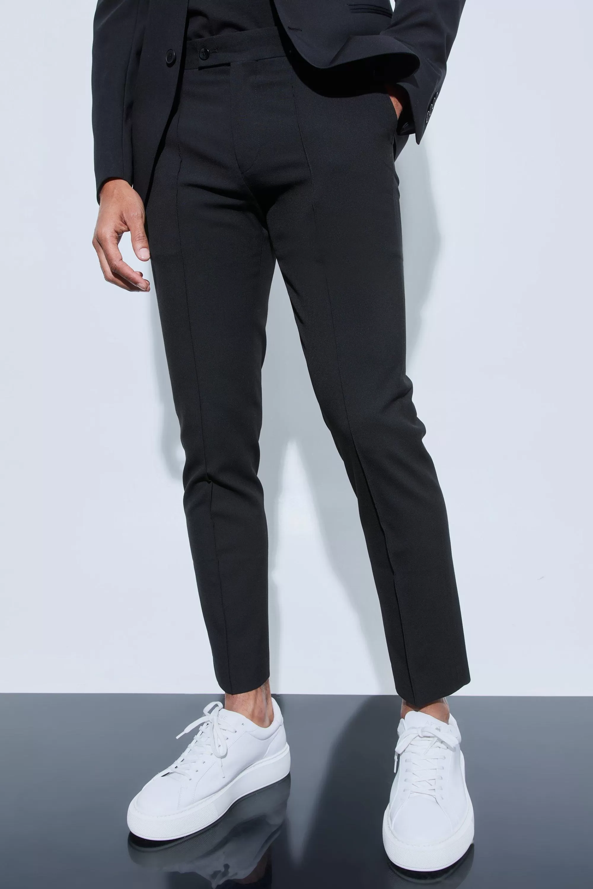 boohooMAN Skinny Fit Cropped Suit Trousers | UK