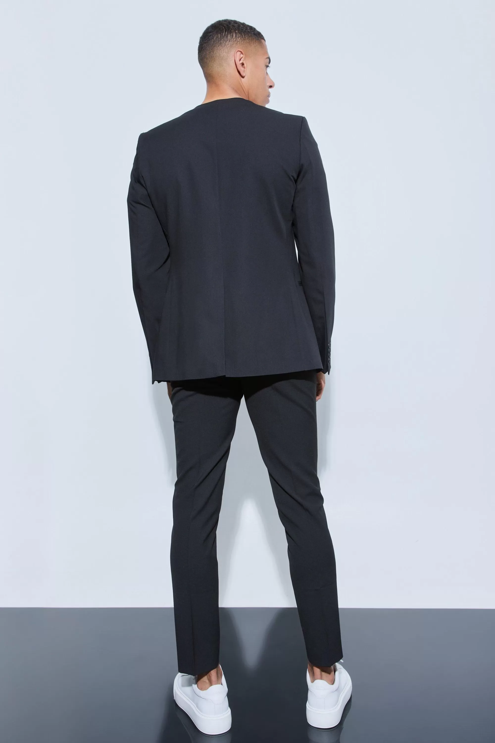 boohooMAN Skinny Fit Cropped Suit Trousers | UK
