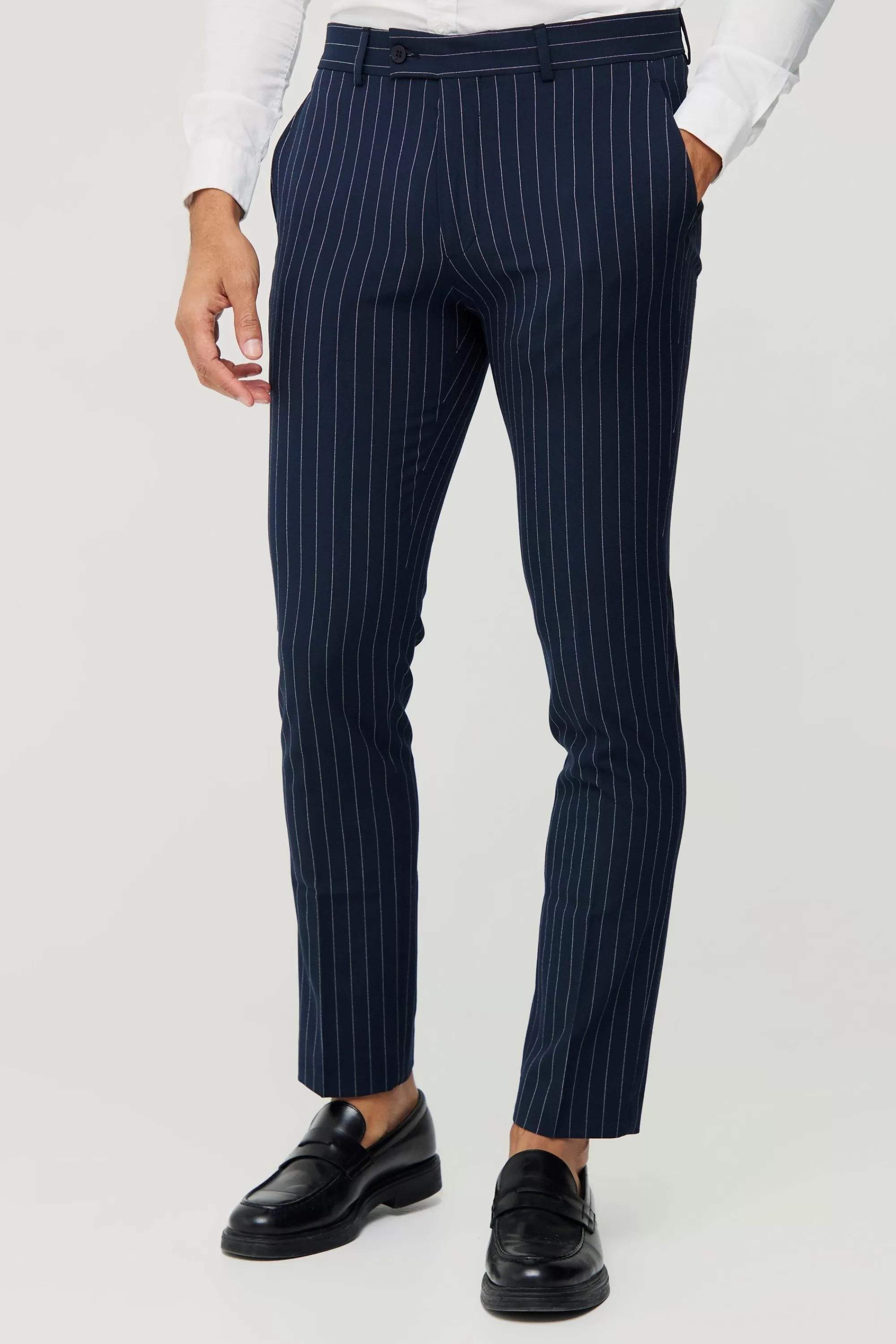 boohooMAN Skinny Fit Pinstripe Suit Trousers | UK